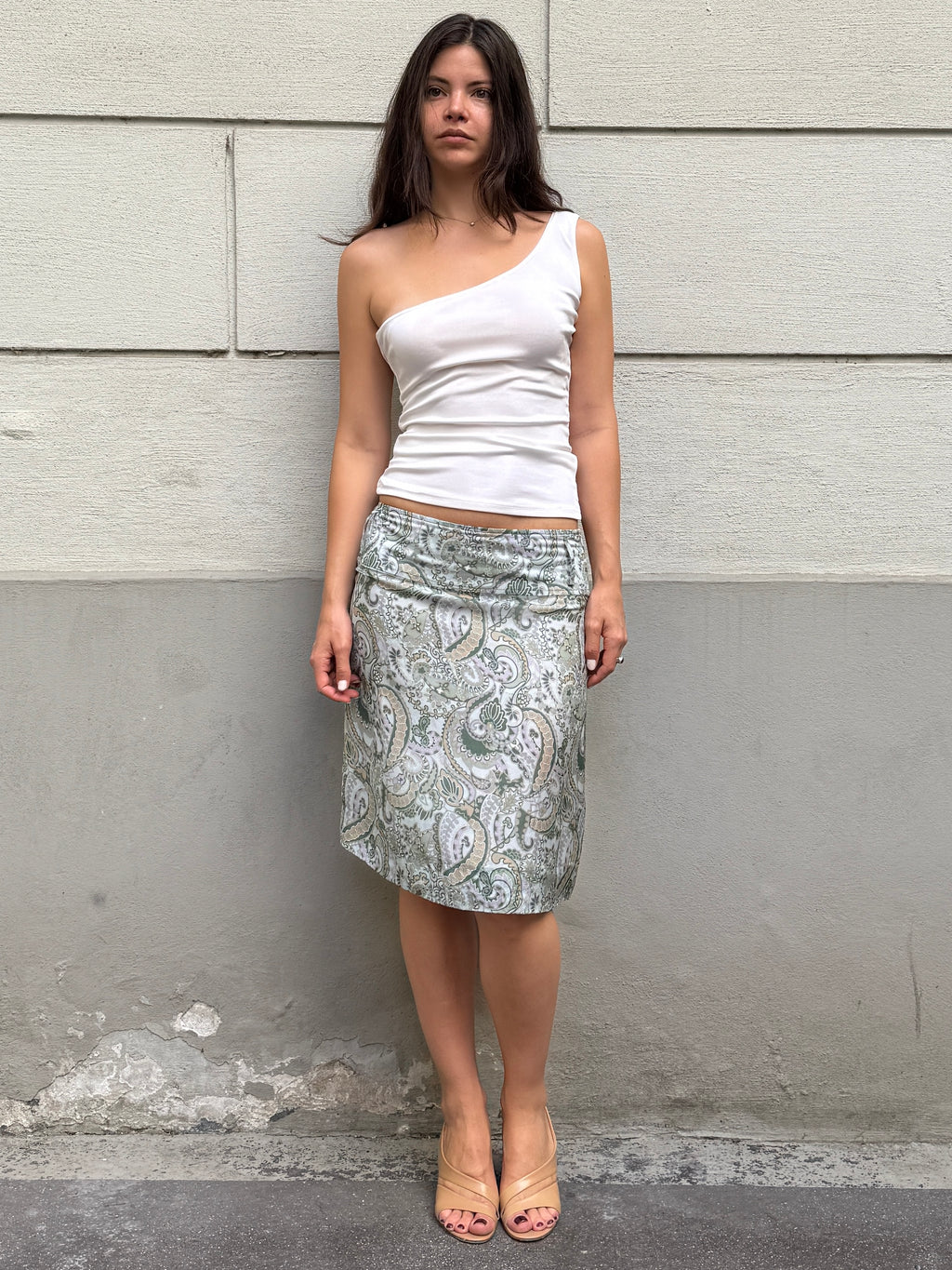 Vintage 90’s 100% Silk Paisley Light Teal Skirt S/M