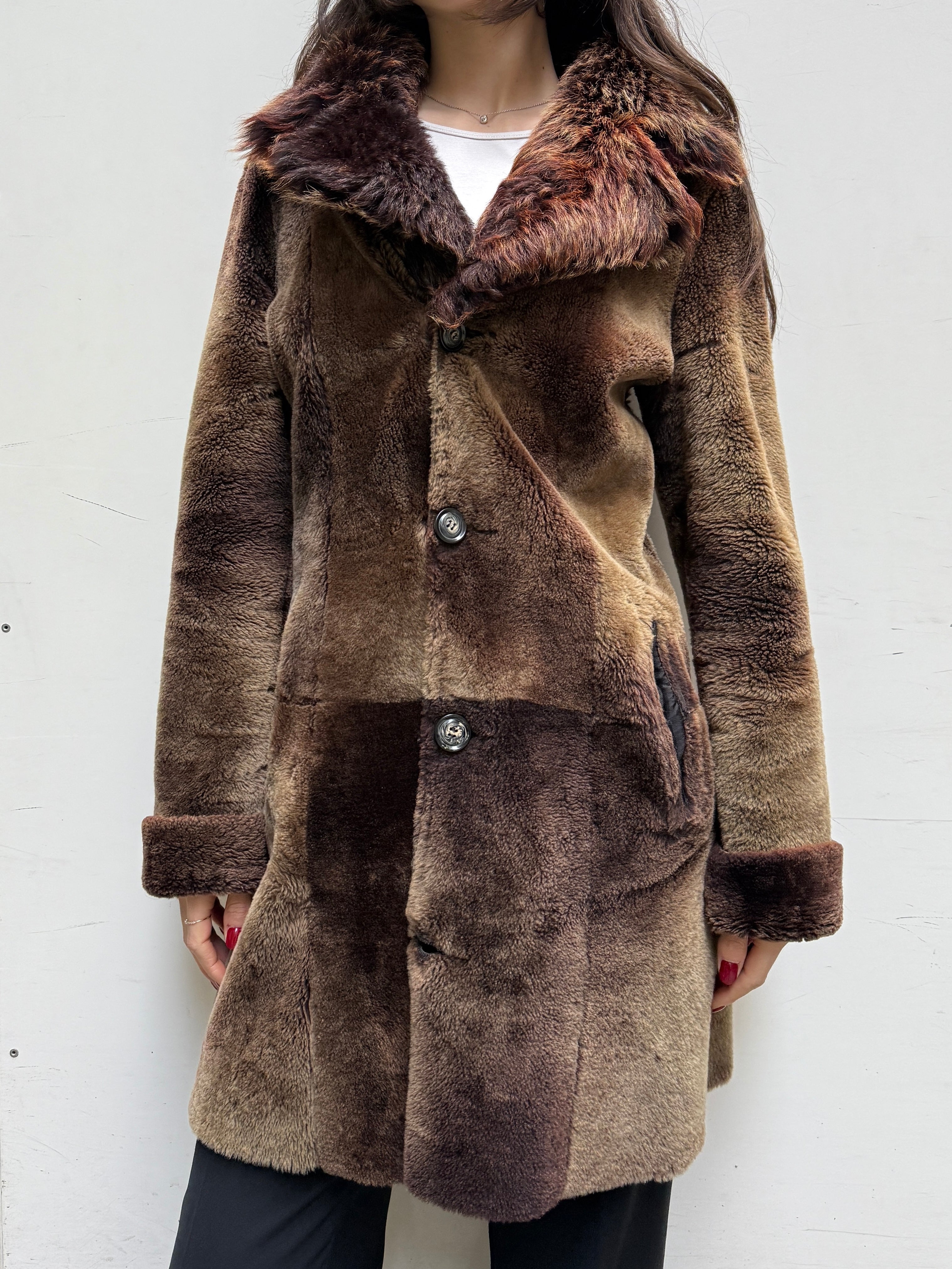 Vintage 100% Genuine Lamb Shearling & Leather Reversible Hoodie Coat M