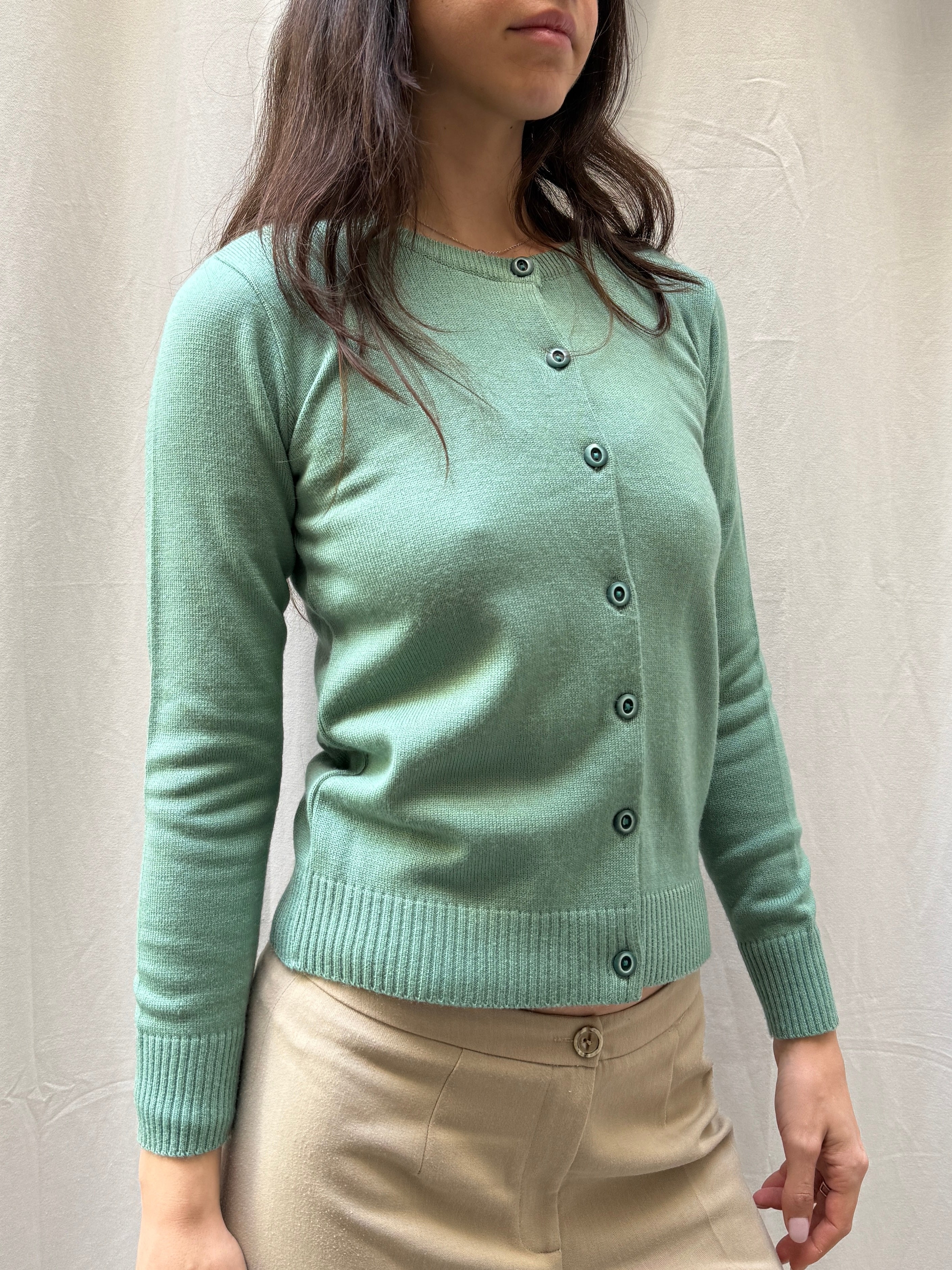 Vintage Teal Wool Knit Cardigan S