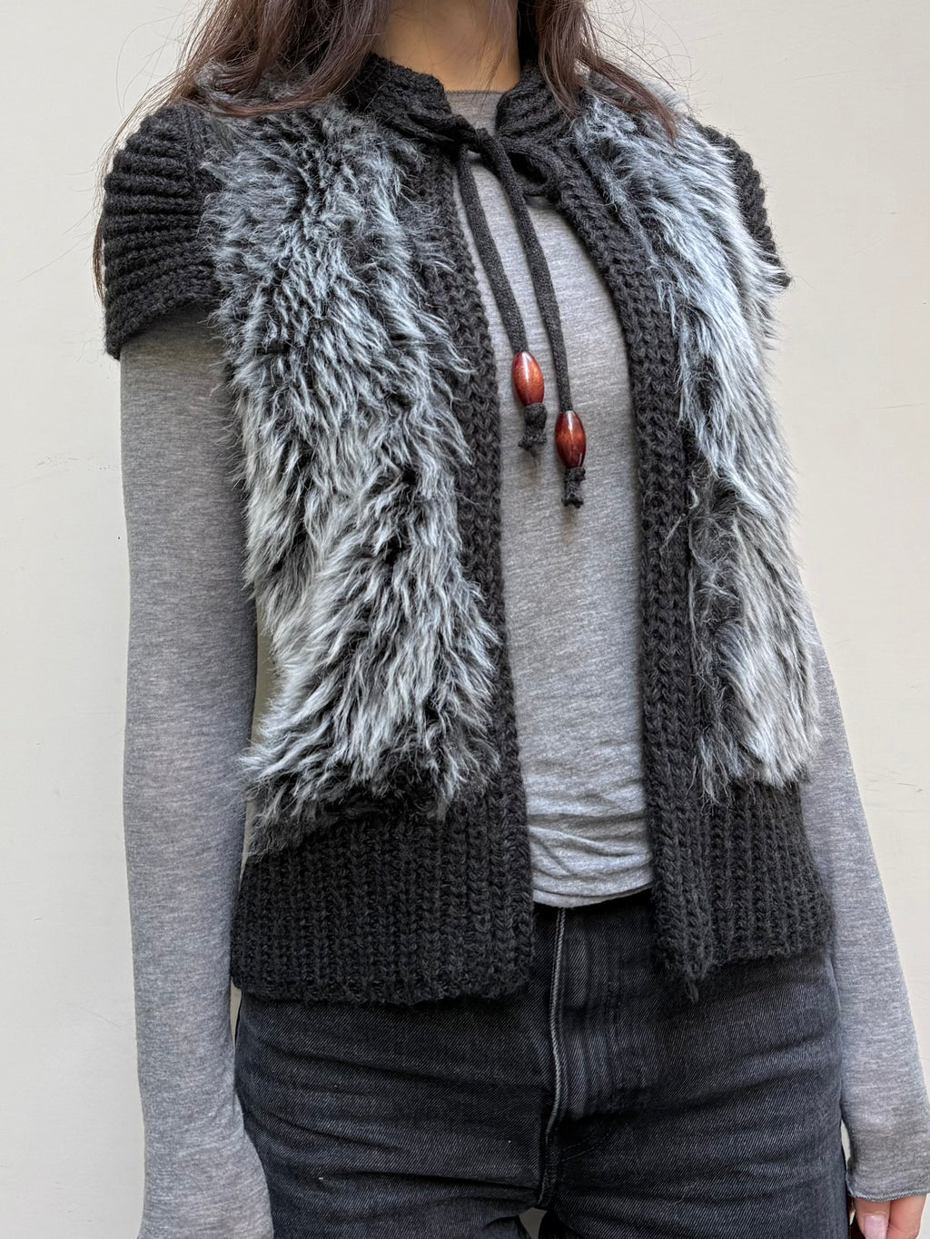 Y2K 100% Wool Faux Fur Vest Top One Size