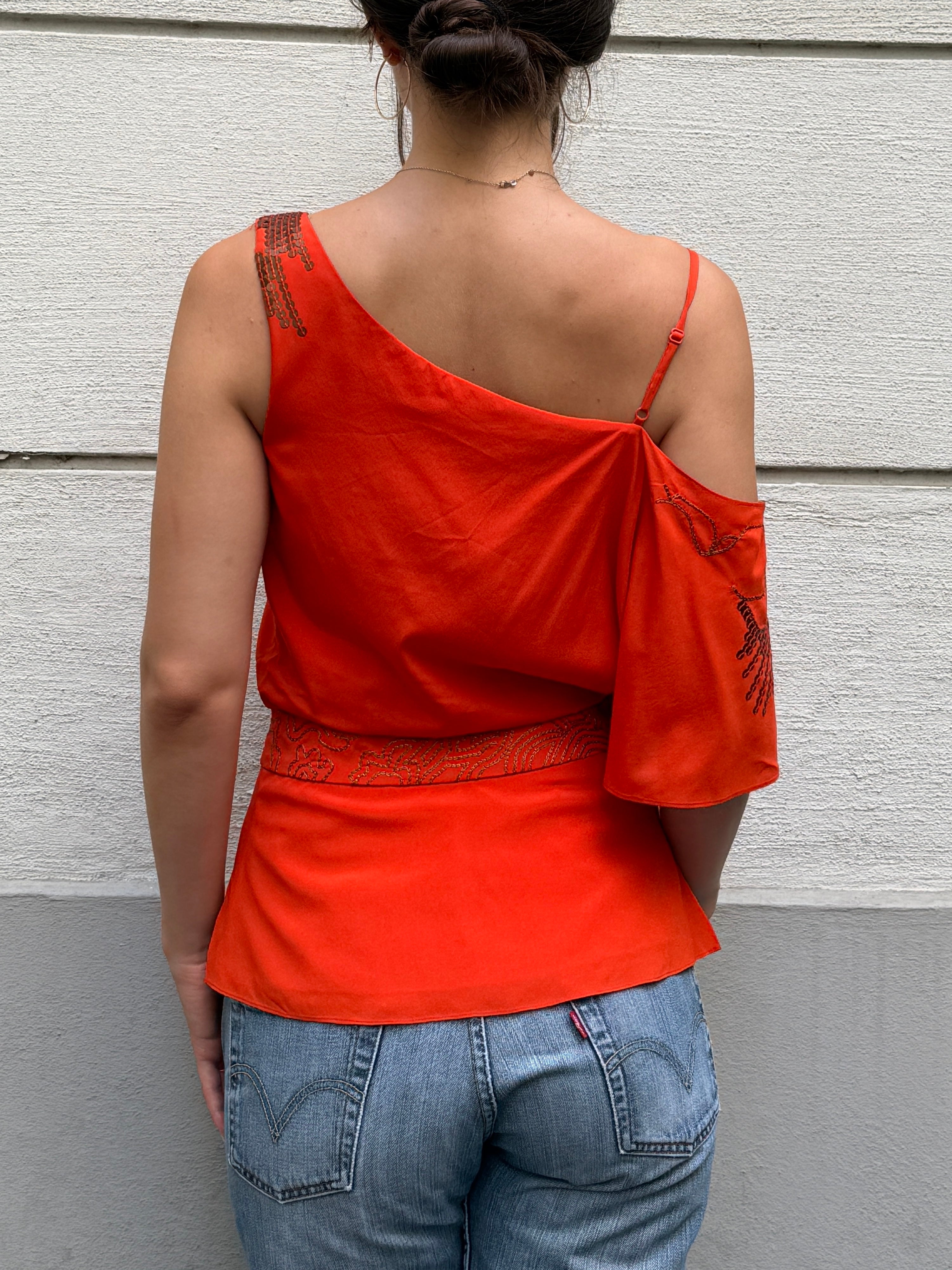 Vintage Y2K Karen Millen 100% Silk Asymmetrical Blouse S