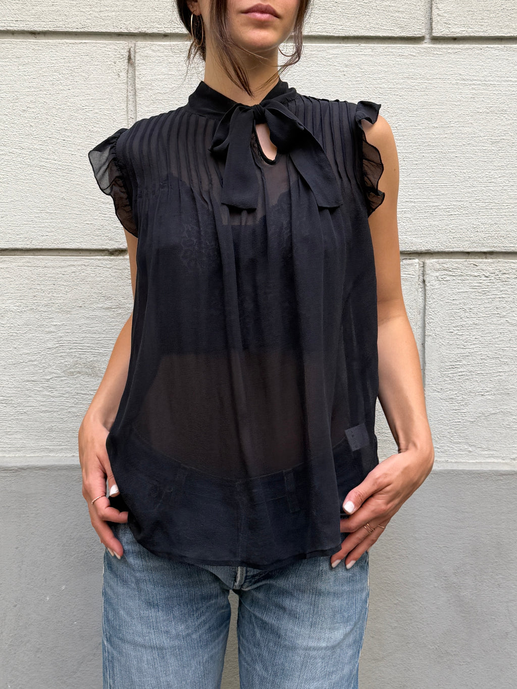Vintage 100% Silk Black Blouse M