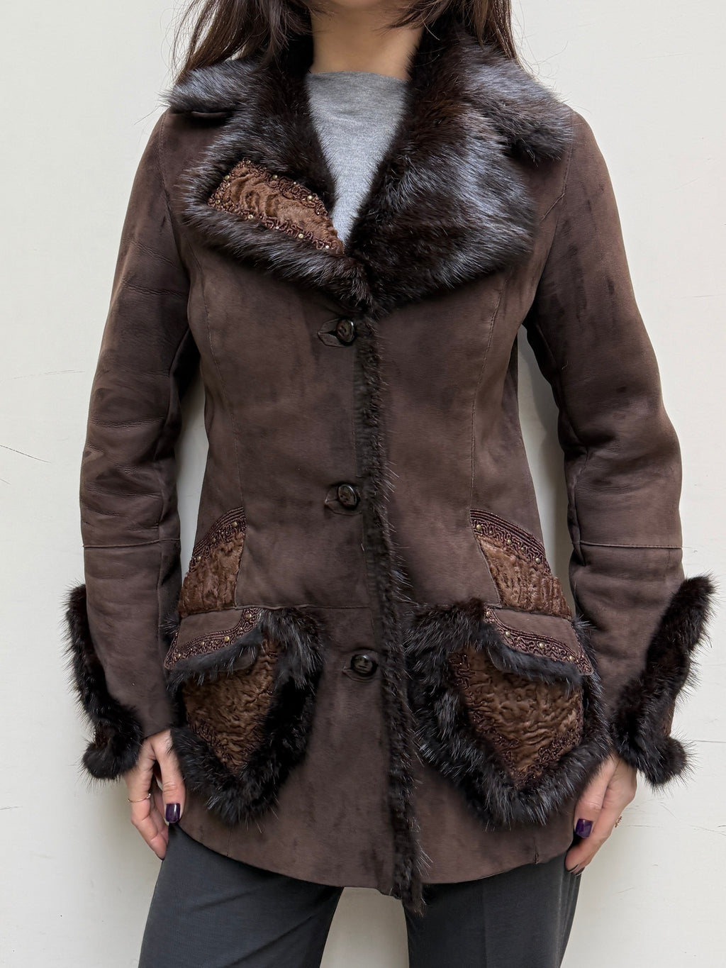 Vintage 100% Genuine Lamb Shearling & Leather, Mink, Persian Lamb Coat S
