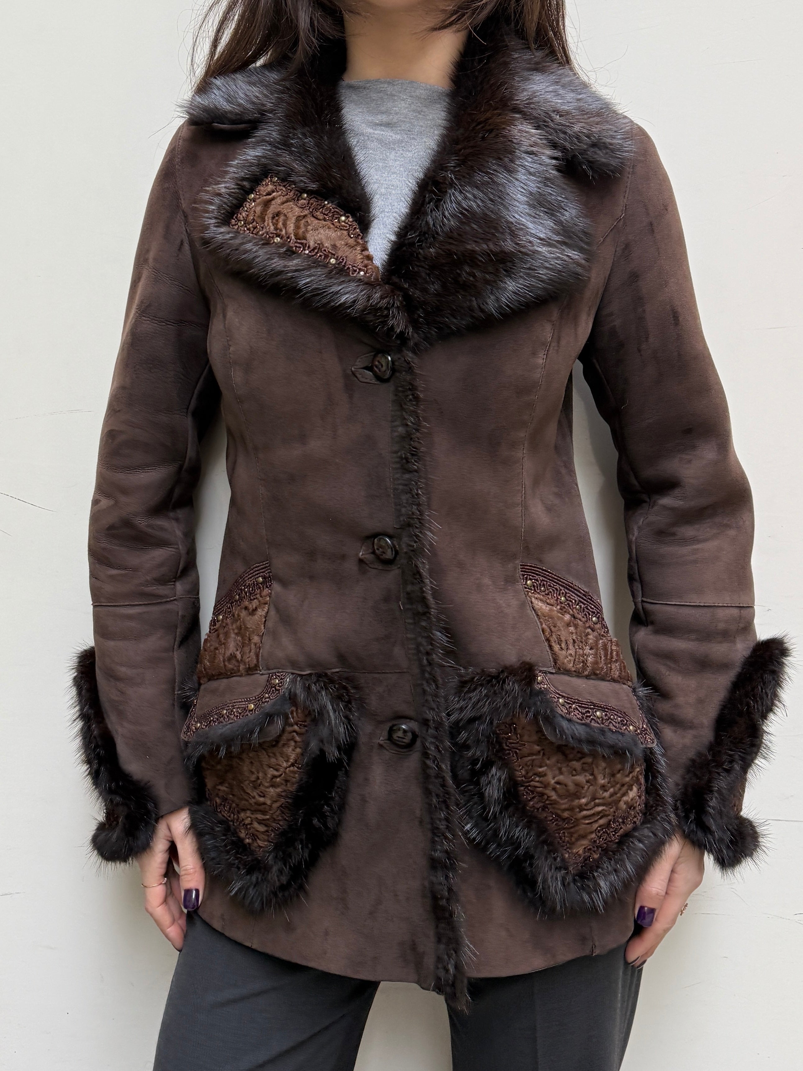 Vintage 100% Genuine Lamb Shearling & Leather, Mink, Persian Lamb Coat S