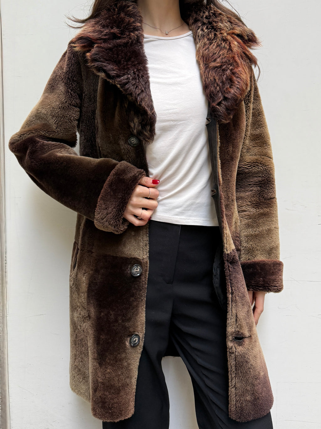 Vintage 100% Genuine Lamb Shearling & Leather Reversible Hoodie Coat M