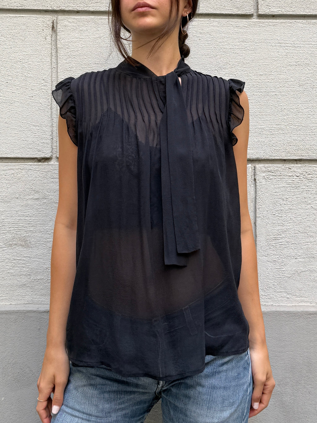 Vintage 100% Silk Black Blouse M