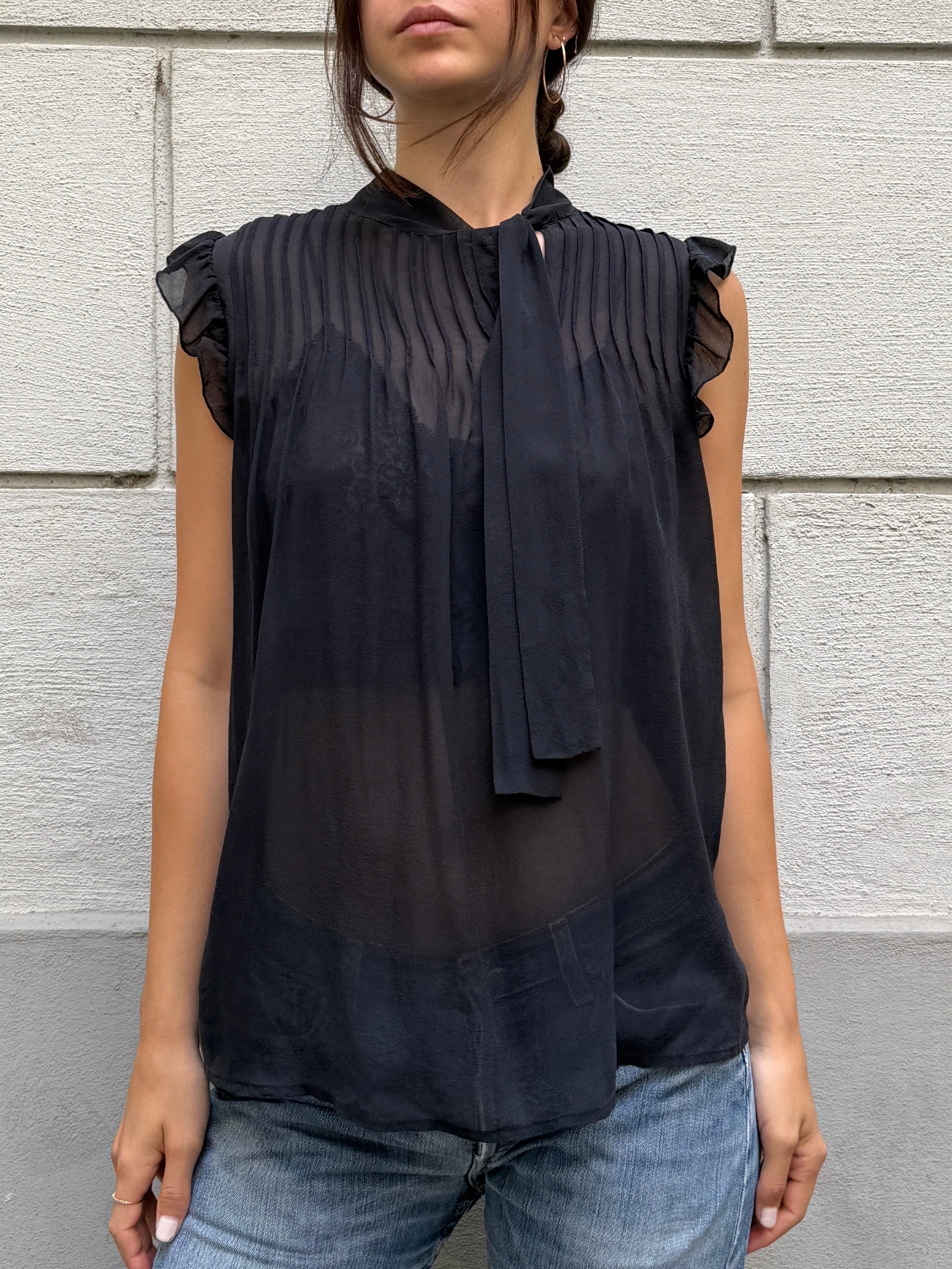 Vintage 100% Silk Black Blouse M