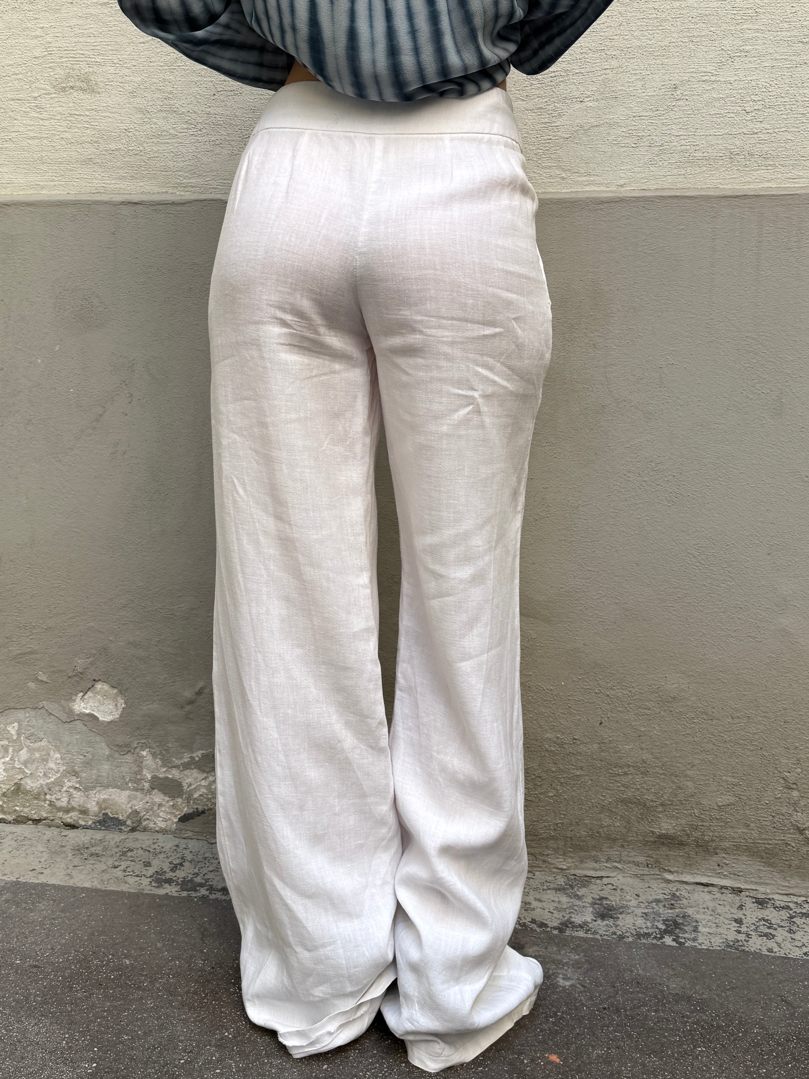 Vintage 100% Linen White Wide Leg Trousers XS/S