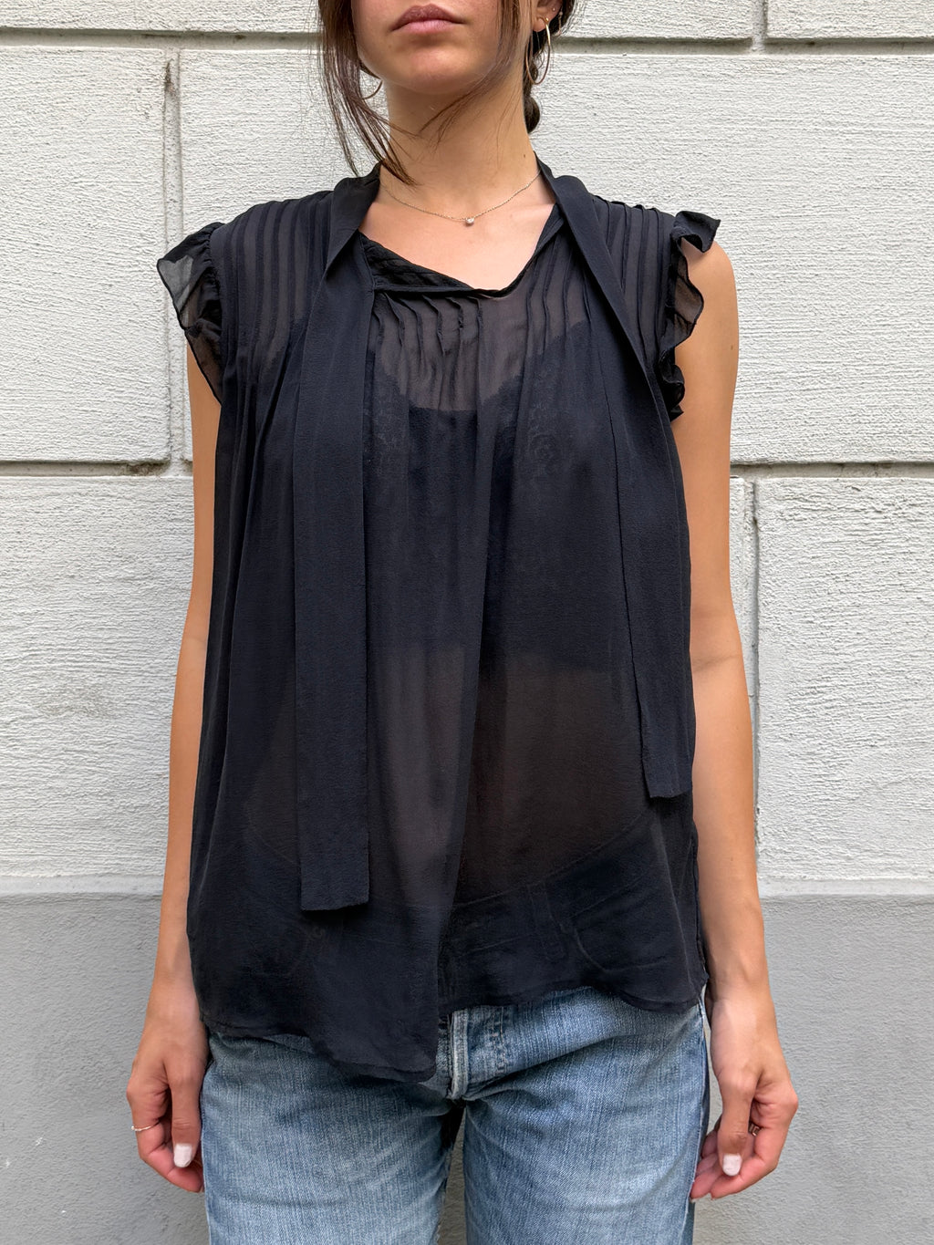 Vintage 100% Silk Black Blouse M