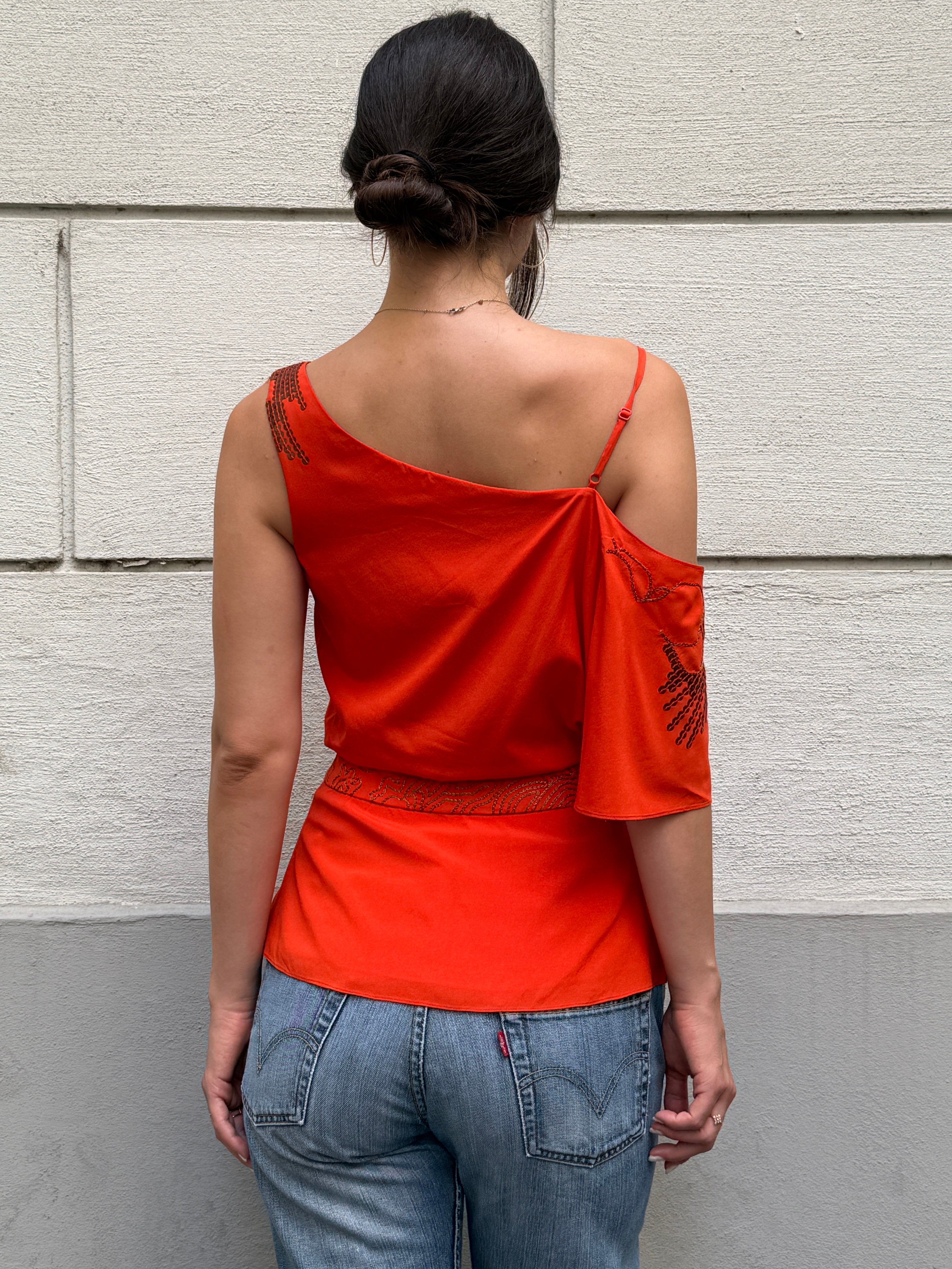Vintage Y2K Karen Millen 100% Silk Asymmetrical Blouse S