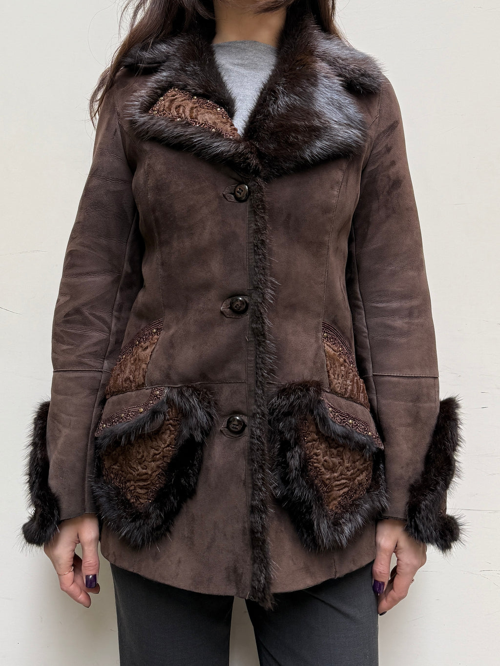 Vintage 100% Genuine Lamb Shearling & Leather, Mink, Persian Lamb Coat S