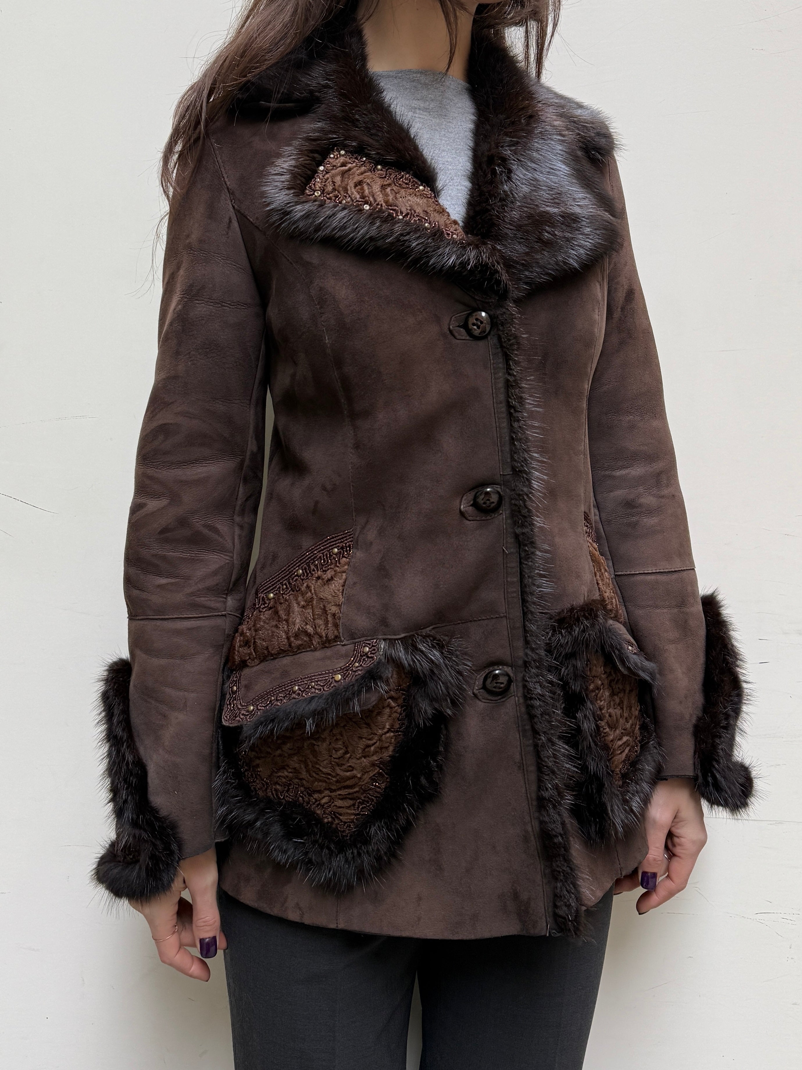 Vintage 100% Genuine Lamb Shearling & Leather, Mink, Persian Lamb Coat S