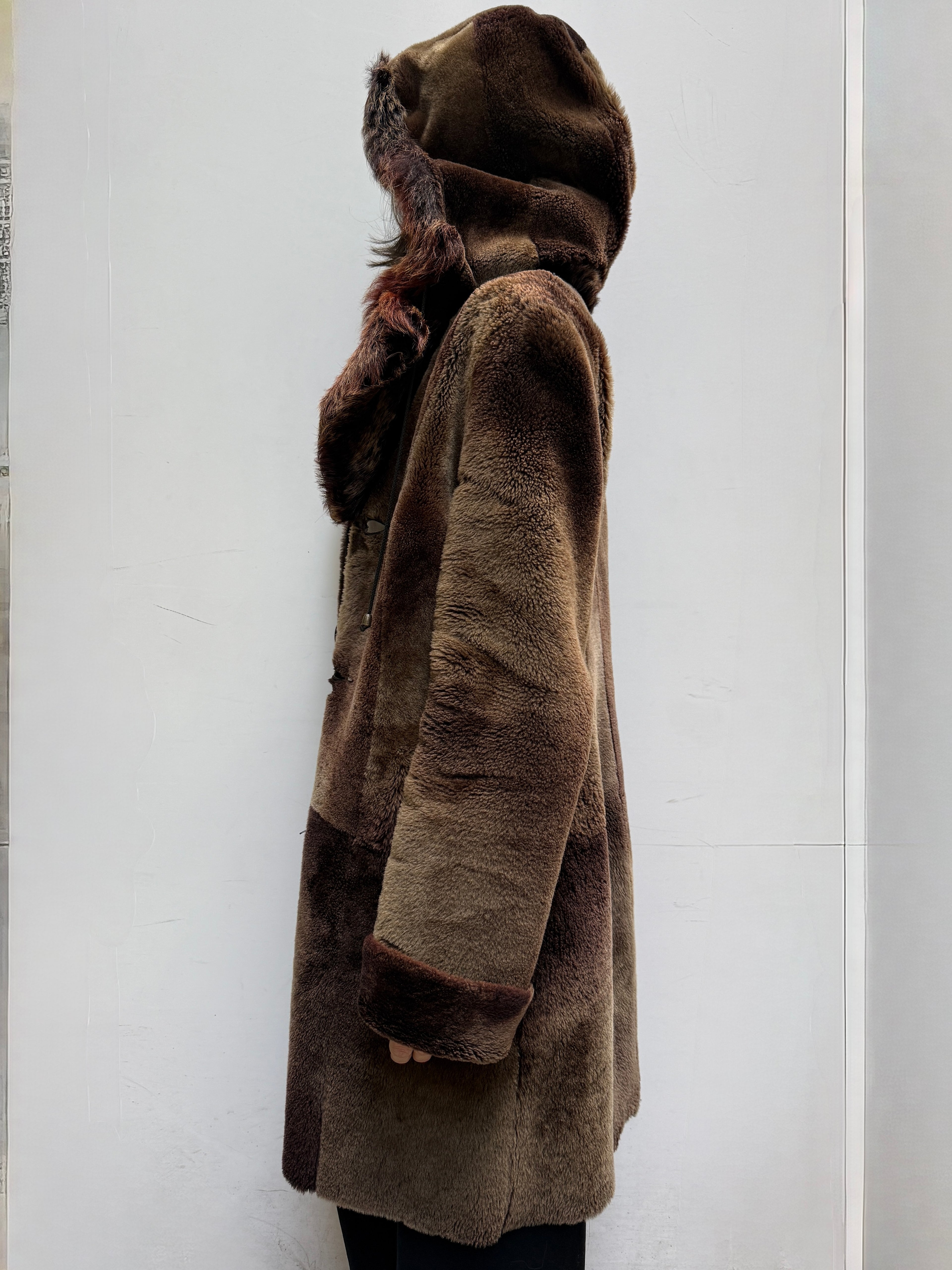 Vintage 100% Genuine Lamb Shearling & Leather Reversible Hoodie Coat M