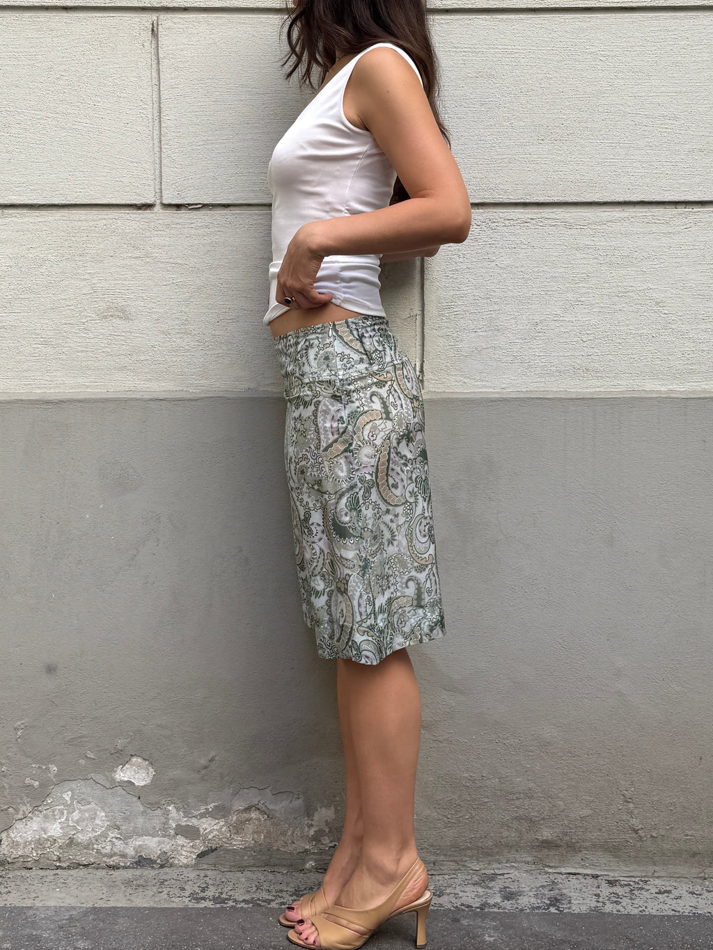 Vintage 90’s 100% Silk Paisley Light Teal Skirt S/M