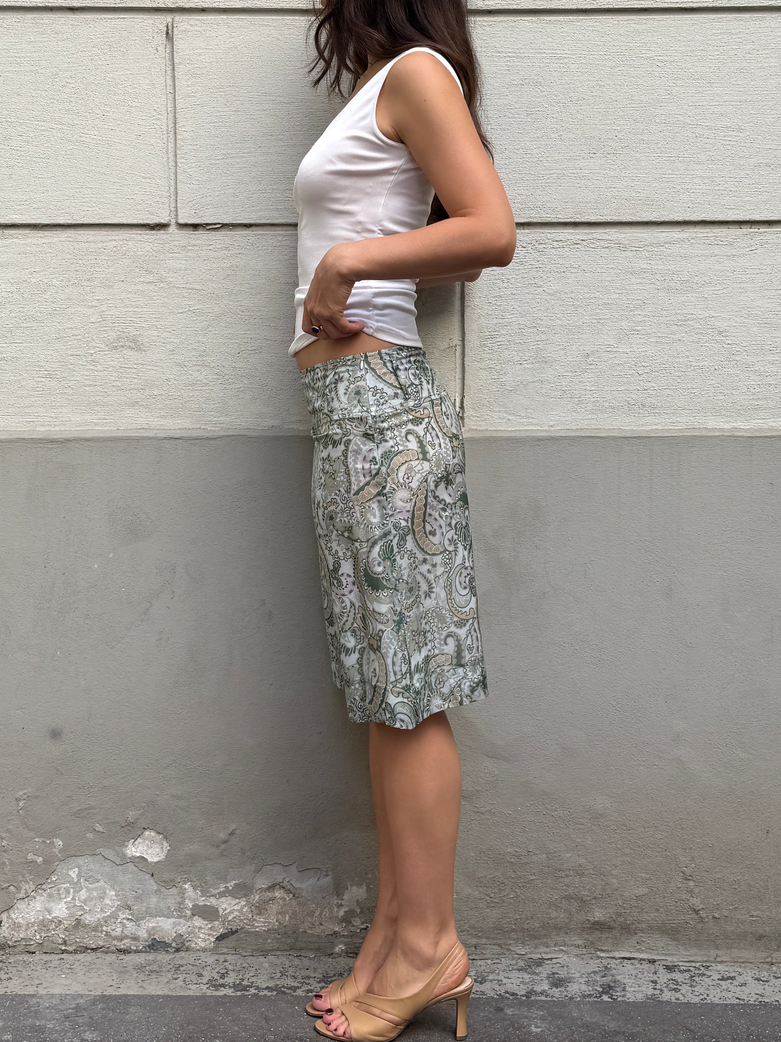 Vintage 90’s 100% Silk Paisley Light Teal Skirt S/M