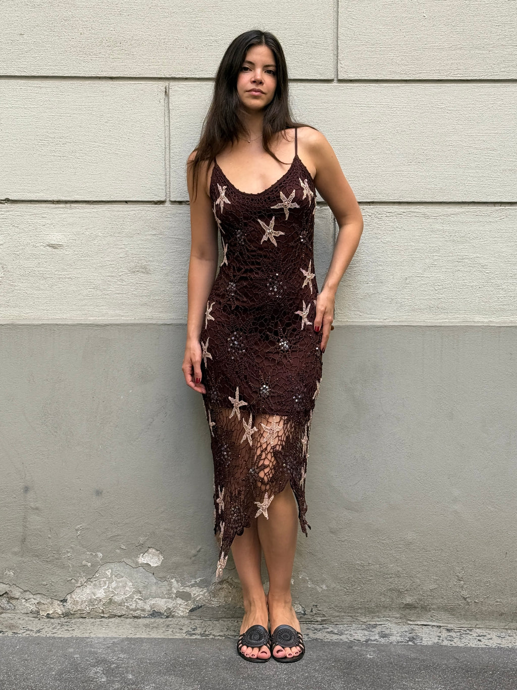 Vintage Y2K Star Mermaid Fairy Knit Crochet Dress S