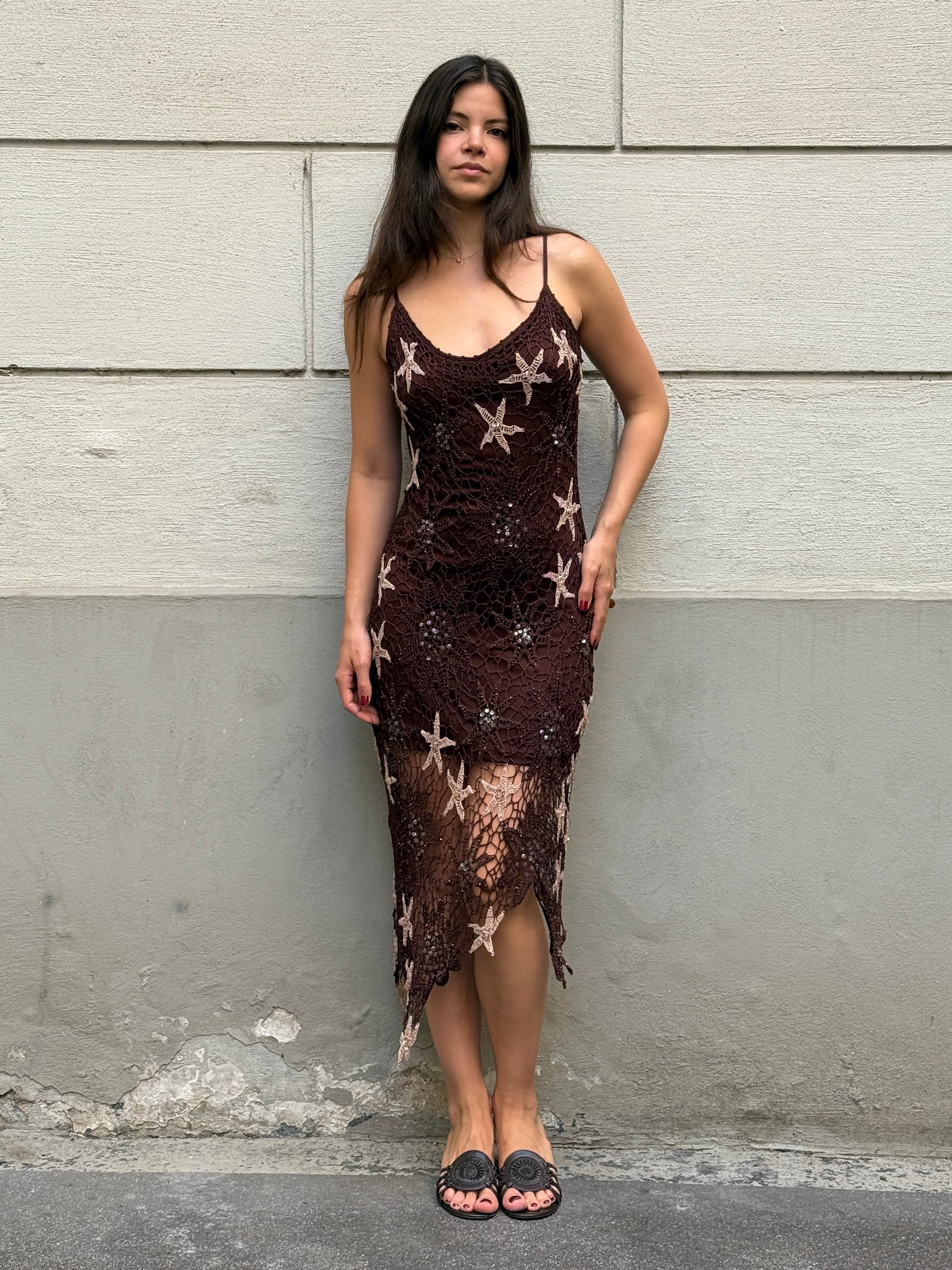 Vintage Y2K Star Mermaid Fairy Knit Crochet Dress S