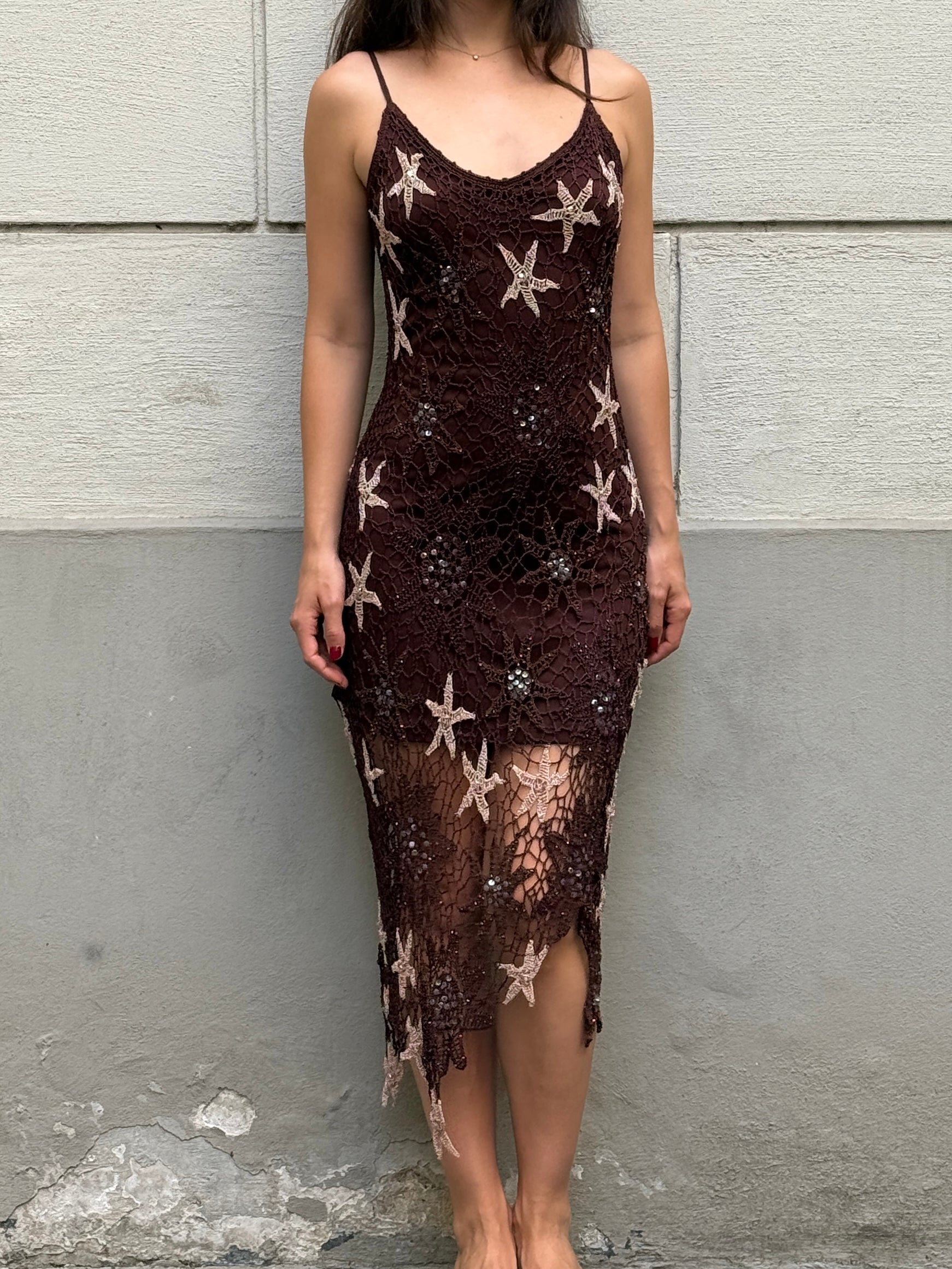 Vintage Y2K Star Mermaid Fairy Knit Crochet Dress S