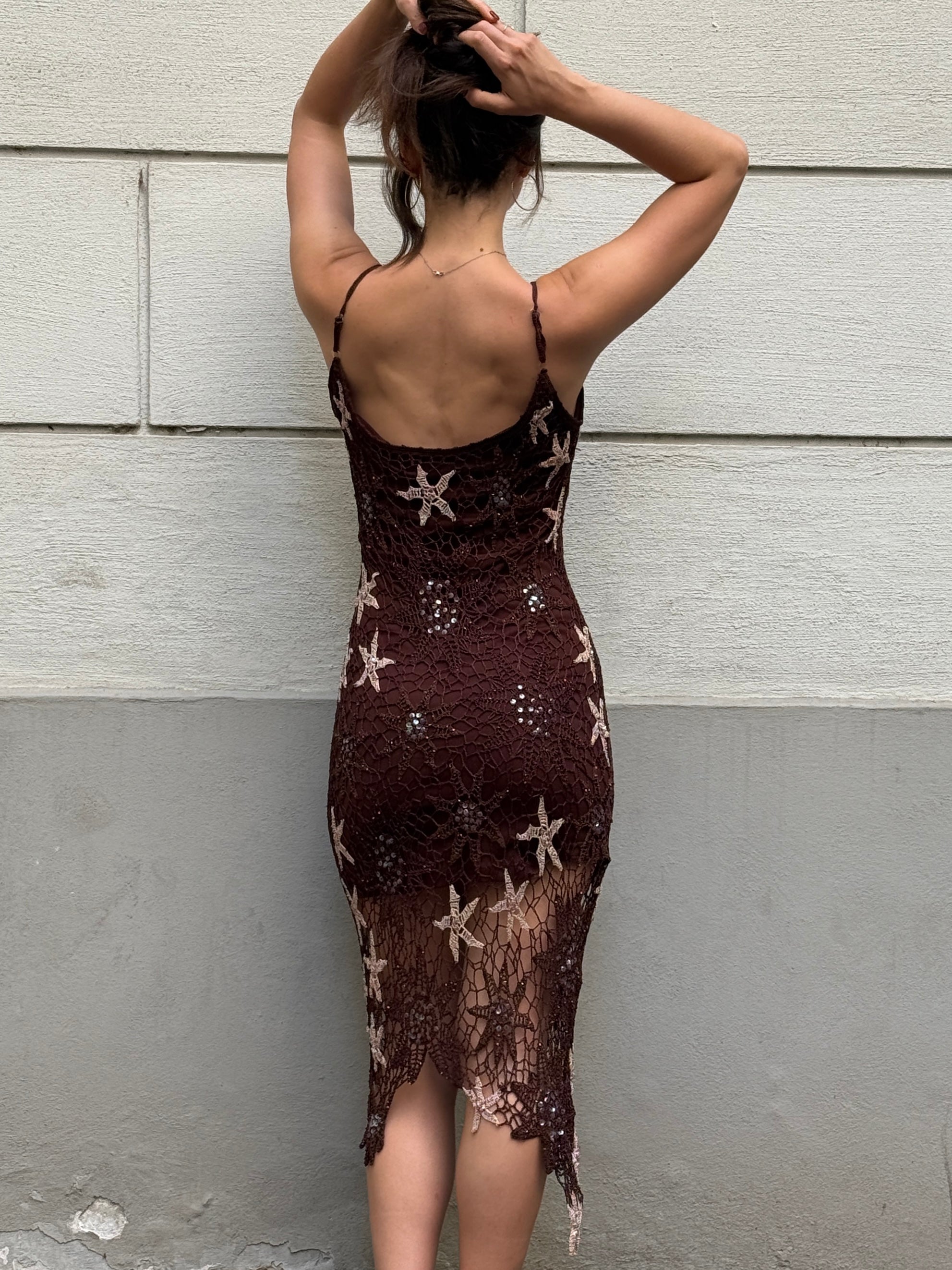 Vintage Y2K Star Mermaid Fairy Knit Crochet Dress S