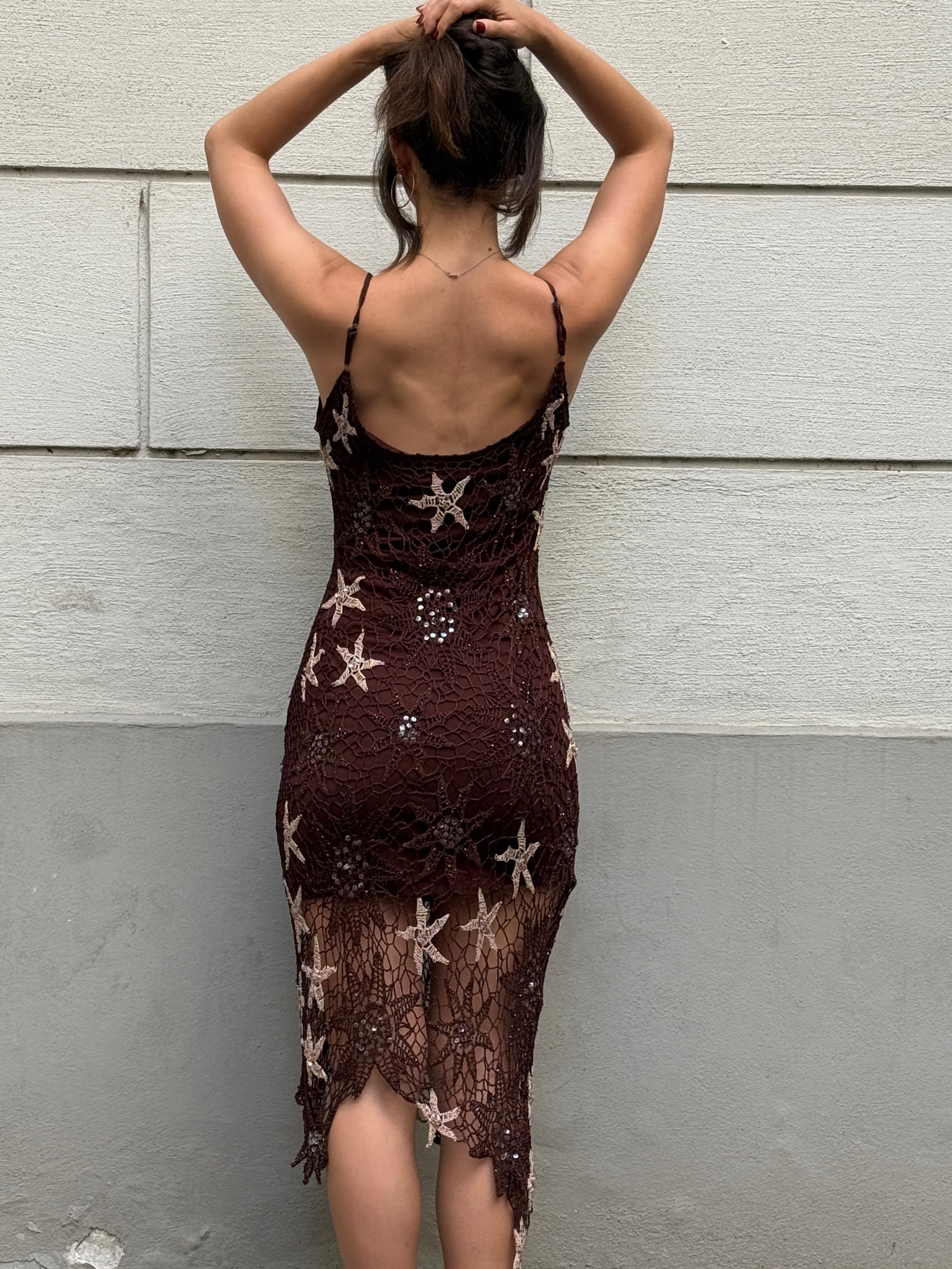 Vintage Y2K Star Mermaid Fairy Knit Crochet Dress S