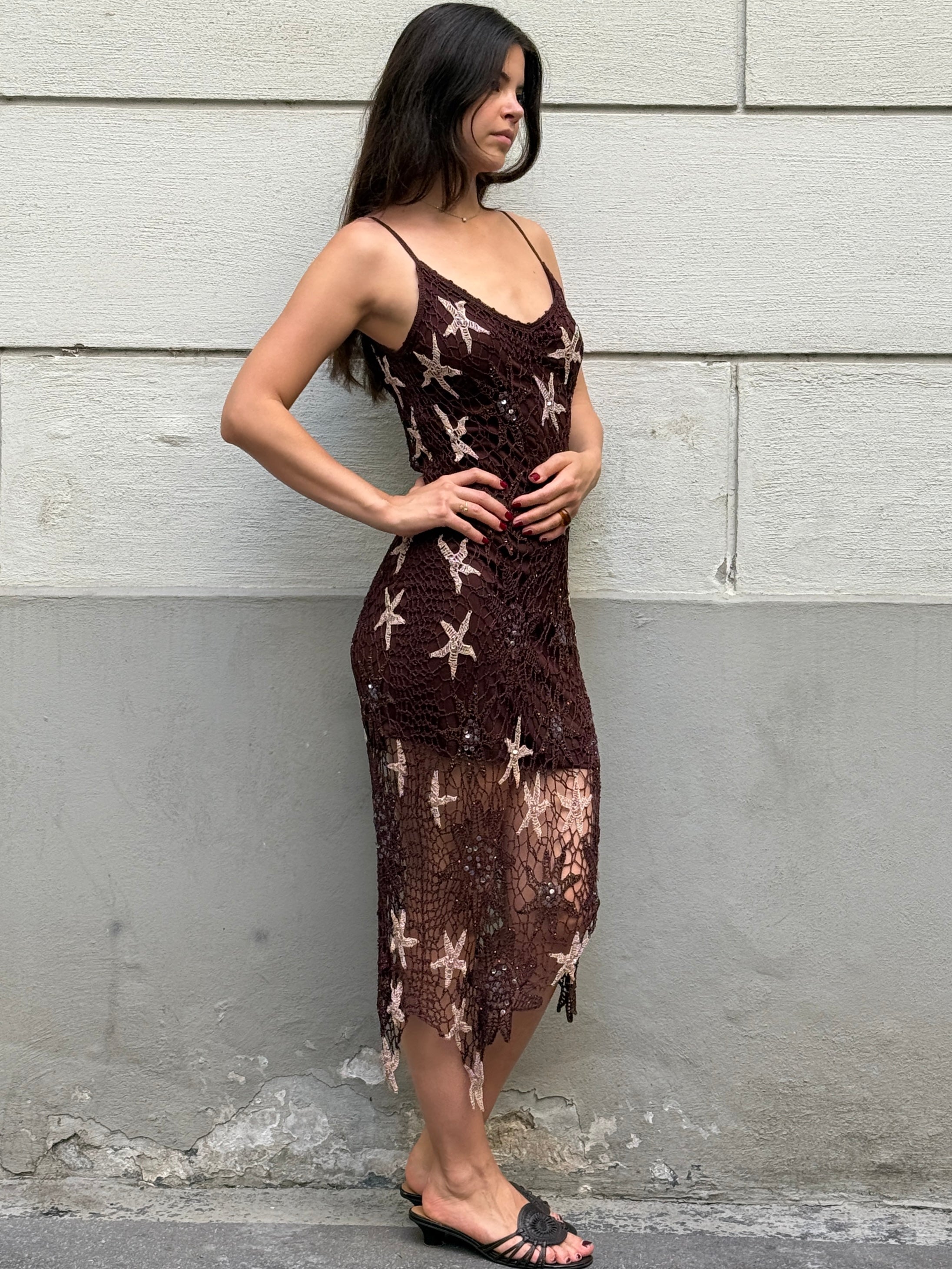 Vintage Y2K Star Mermaid Fairy Knit Crochet Dress S