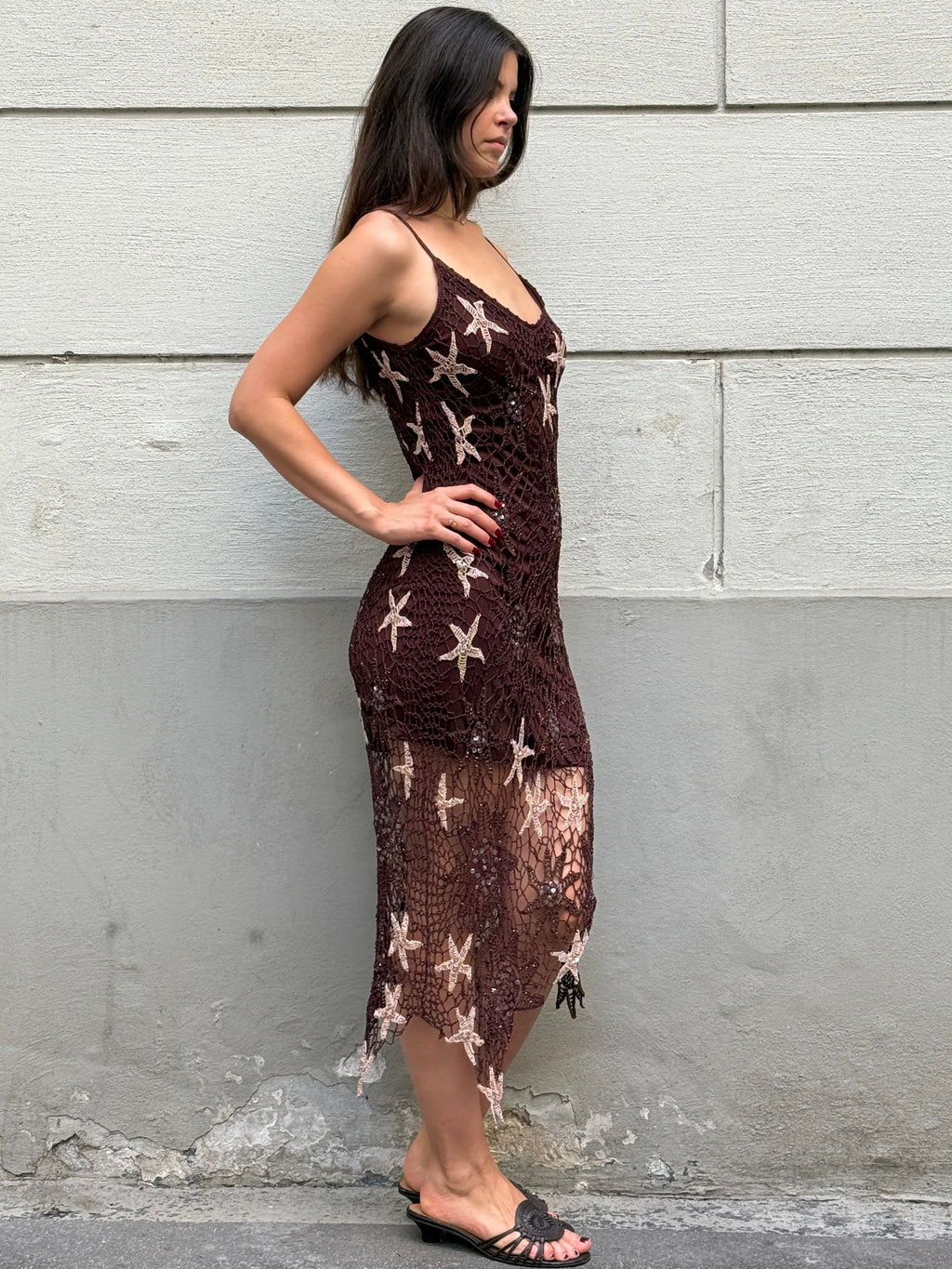 Vintage Y2K Star Mermaid Fairy Knit Crochet Dress S