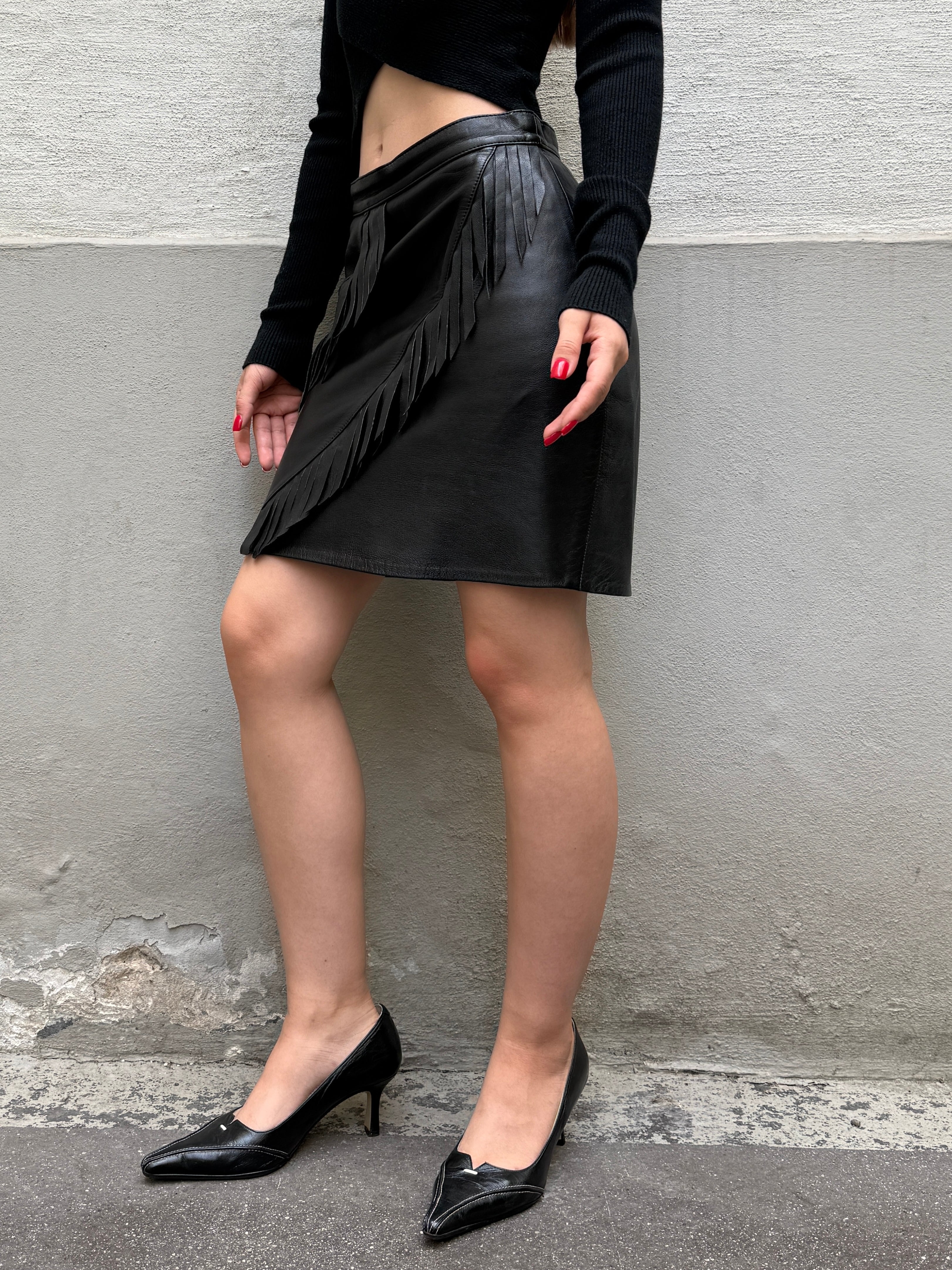 Vintage 100% Genuine Leather Black Mini Skirt S