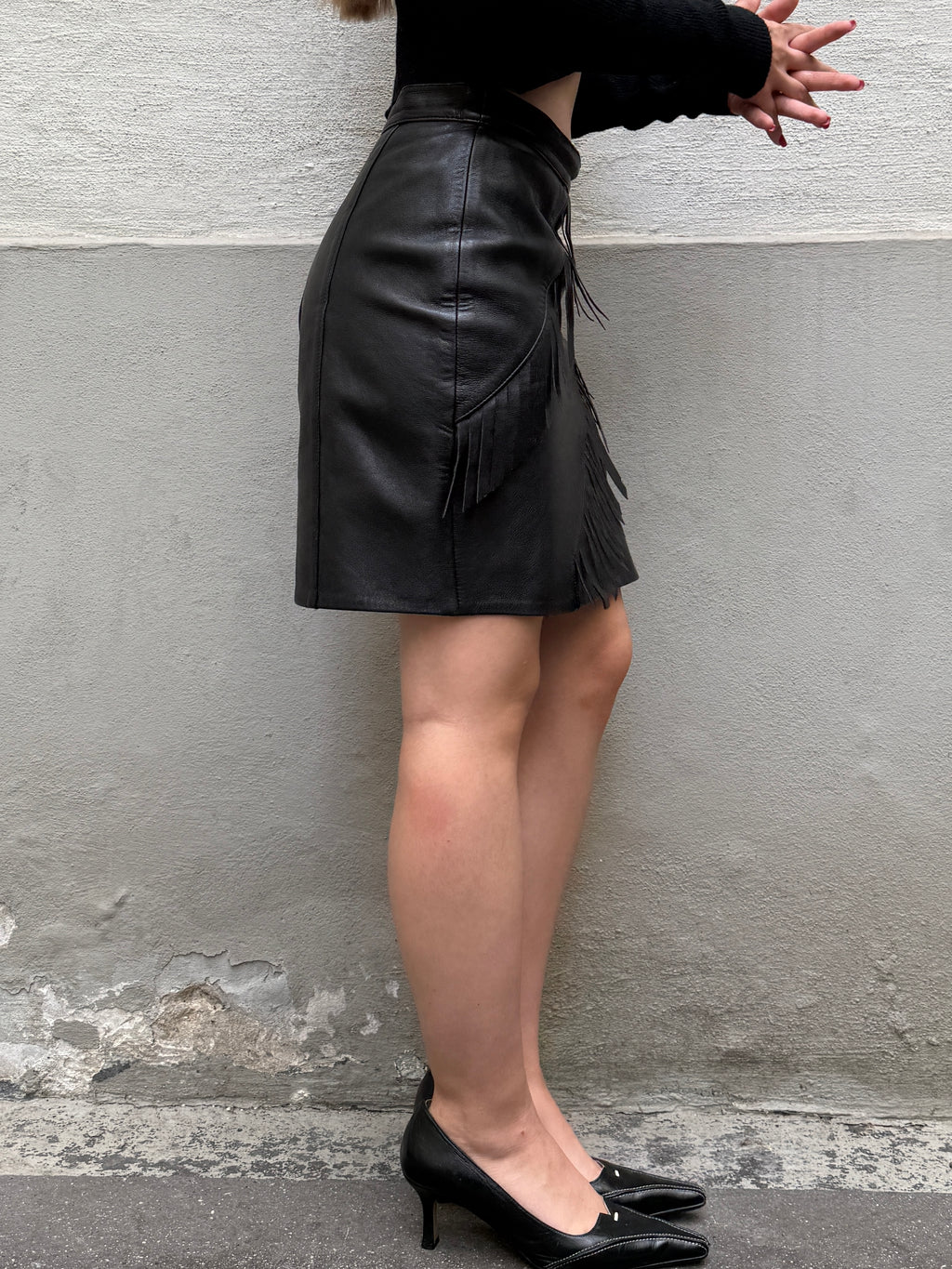 Vintage 100% Genuine Leather Black Mini Skirt S