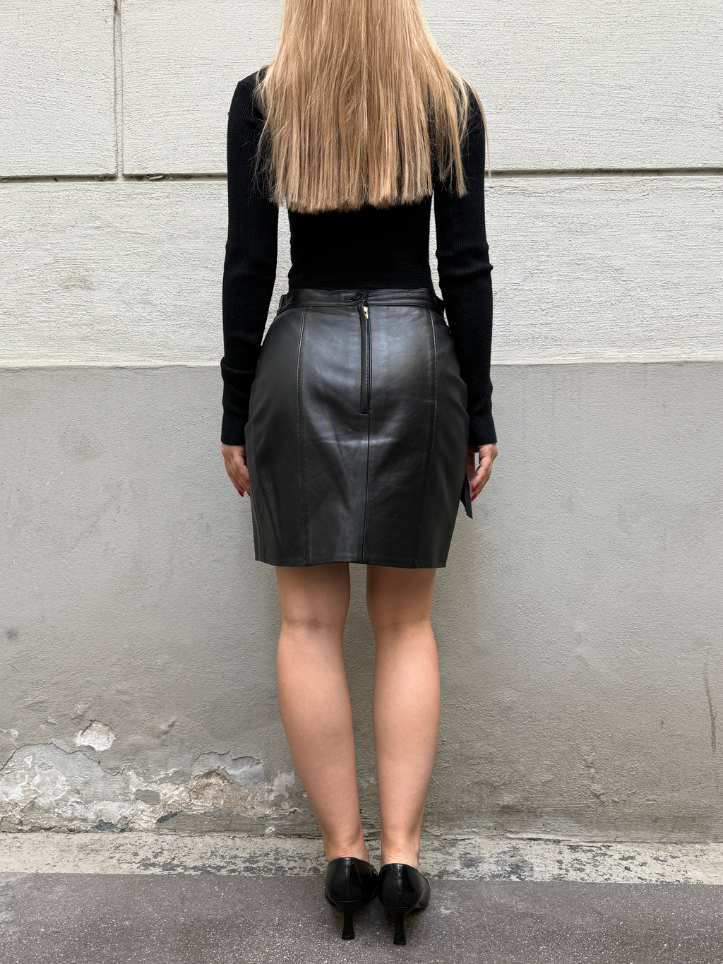 Vintage 100% Genuine Leather Black Mini Skirt S