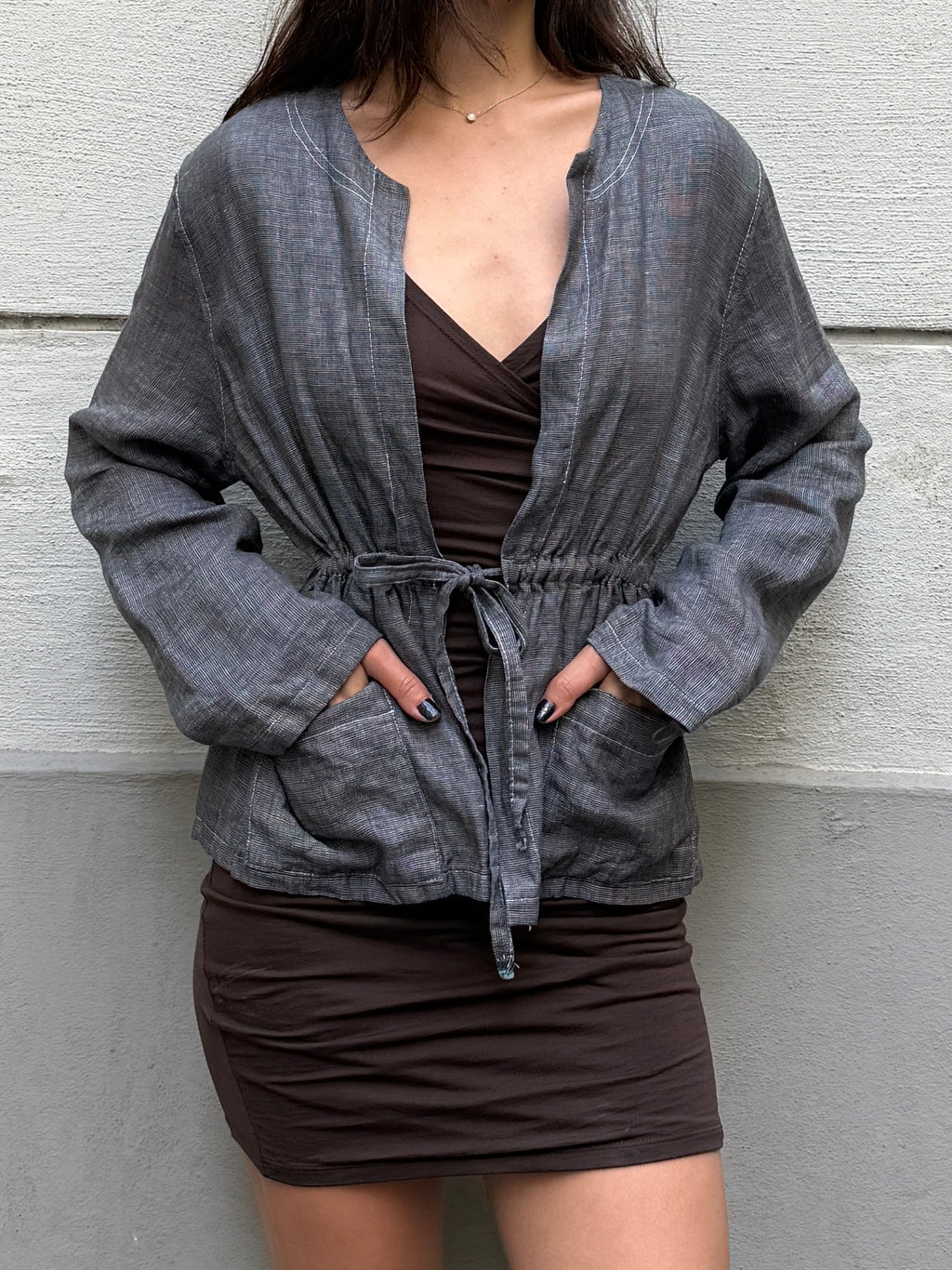 Vintage 100% Linen Dark Gray Jacket M