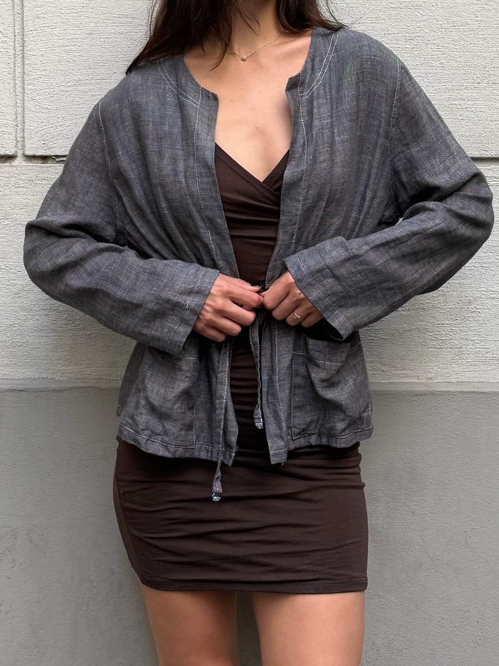 Vintage 100% Linen Dark Gray Jacket M