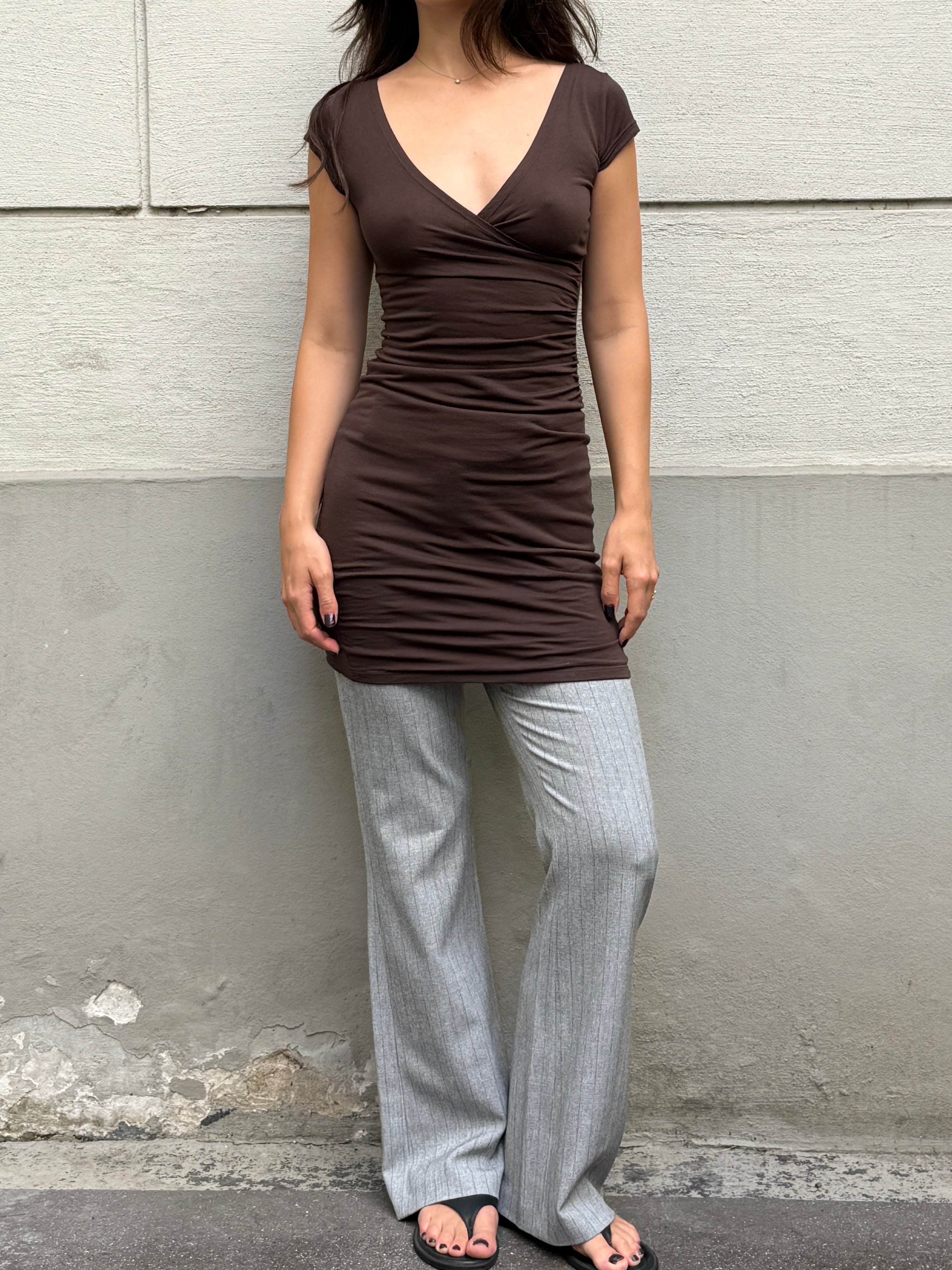Vintage Y2K Brown Jersey Dress S