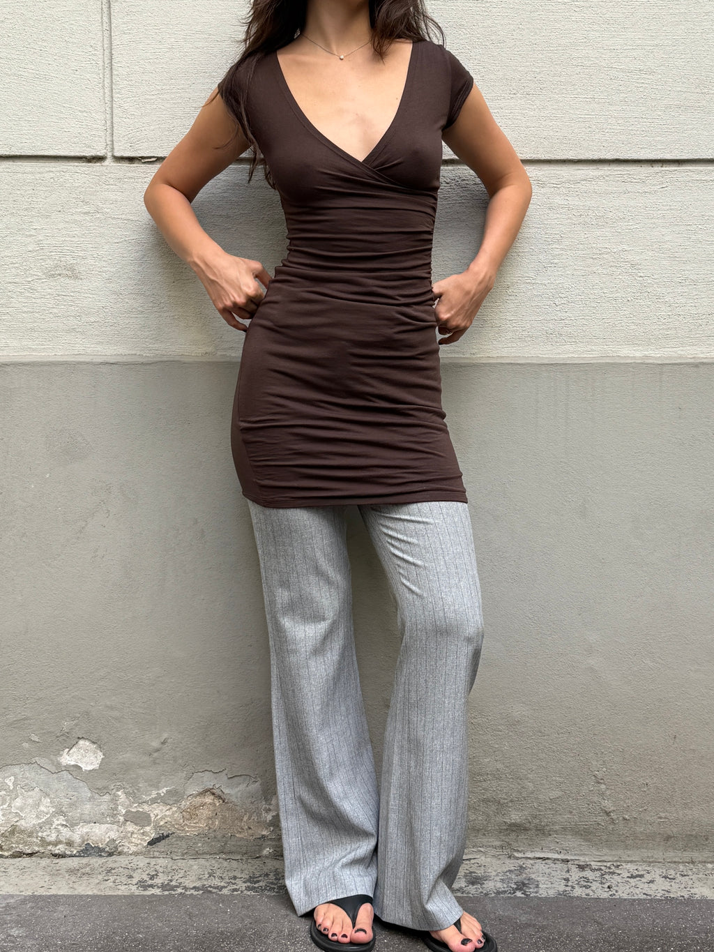 Vintage Y2K Brown Jersey Dress S