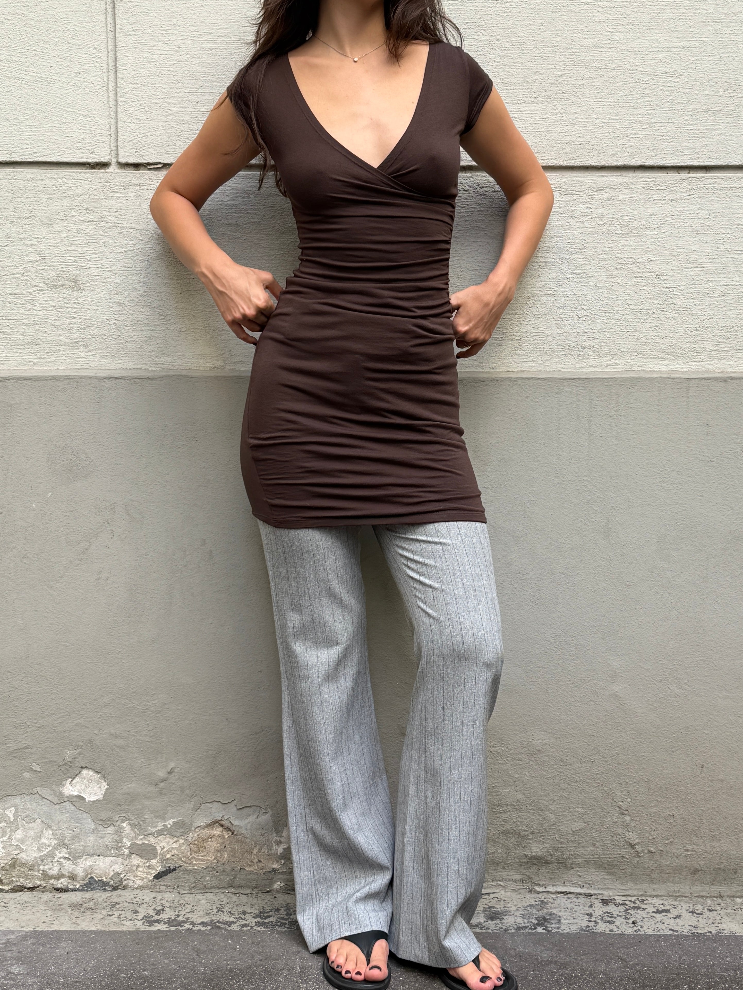 Vintage Y2K Brown Jersey Dress S