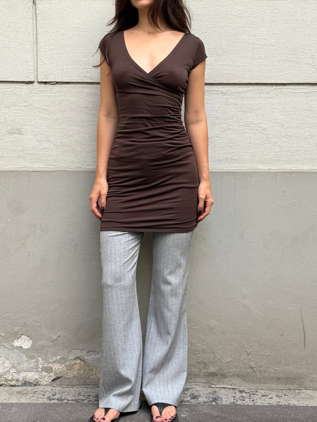 Vintage Y2K Brown Jersey Dress S