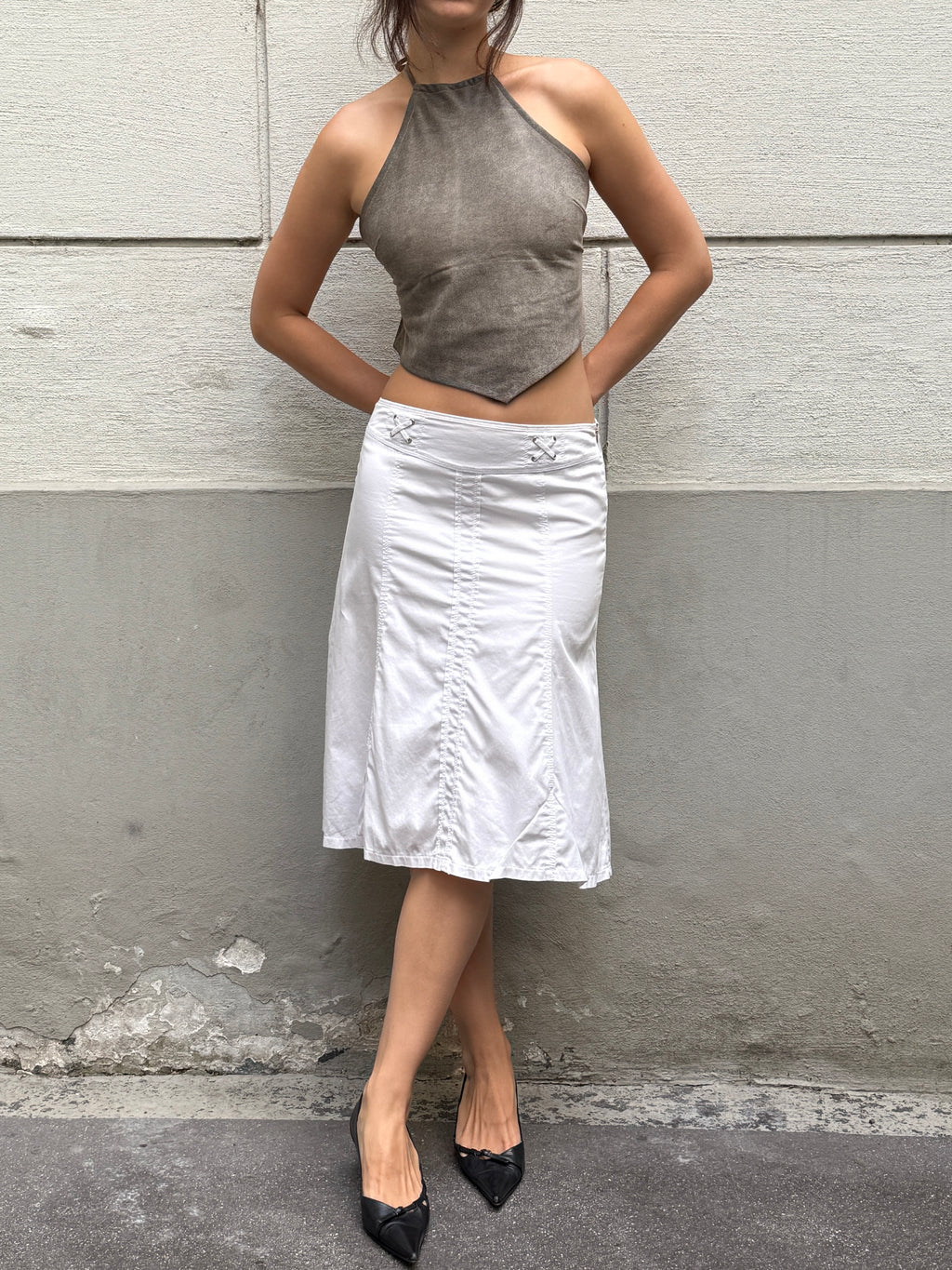 Vintage Y2K White Midi Skirt S/M