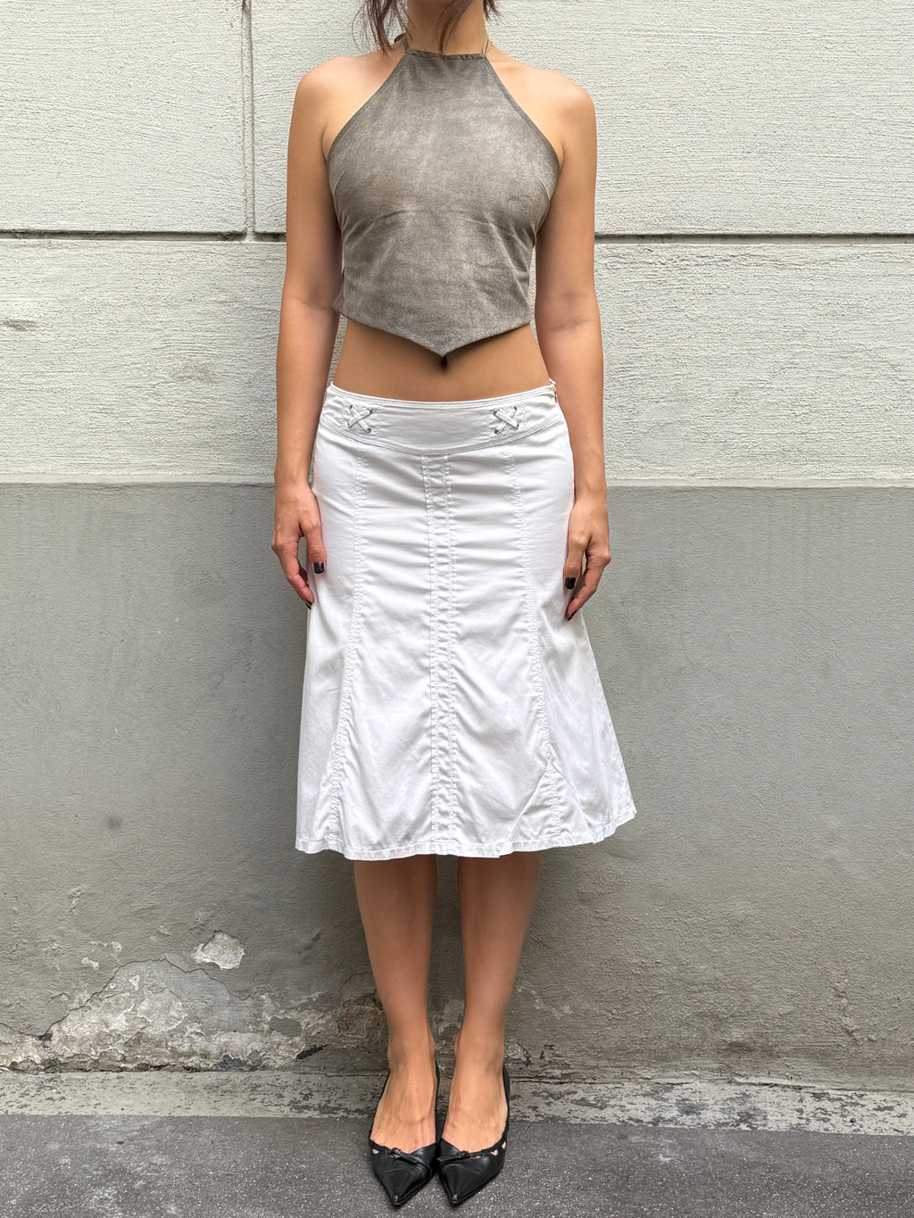 Vintage Y2K White Midi Skirt S/M