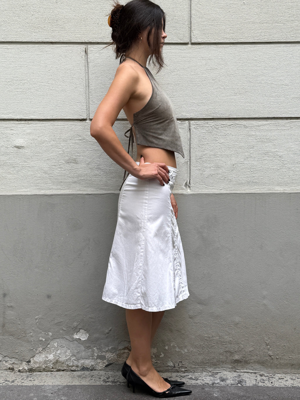 Vintage Y2K White Midi Skirt S/M