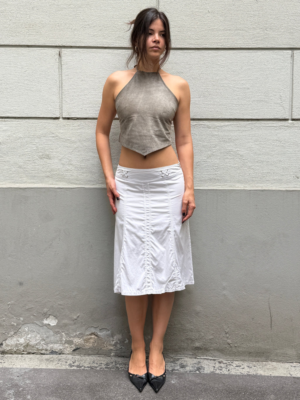 Vintage Y2K White Midi Skirt S/M