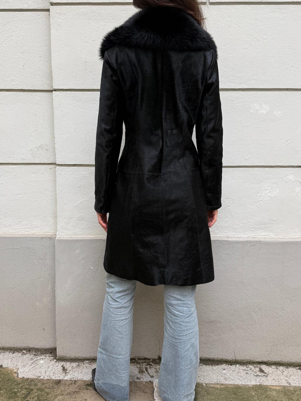 Vintage Y2K 100% Genuine Black Pony Hair (Cowhide) & Fur Trim Coat M