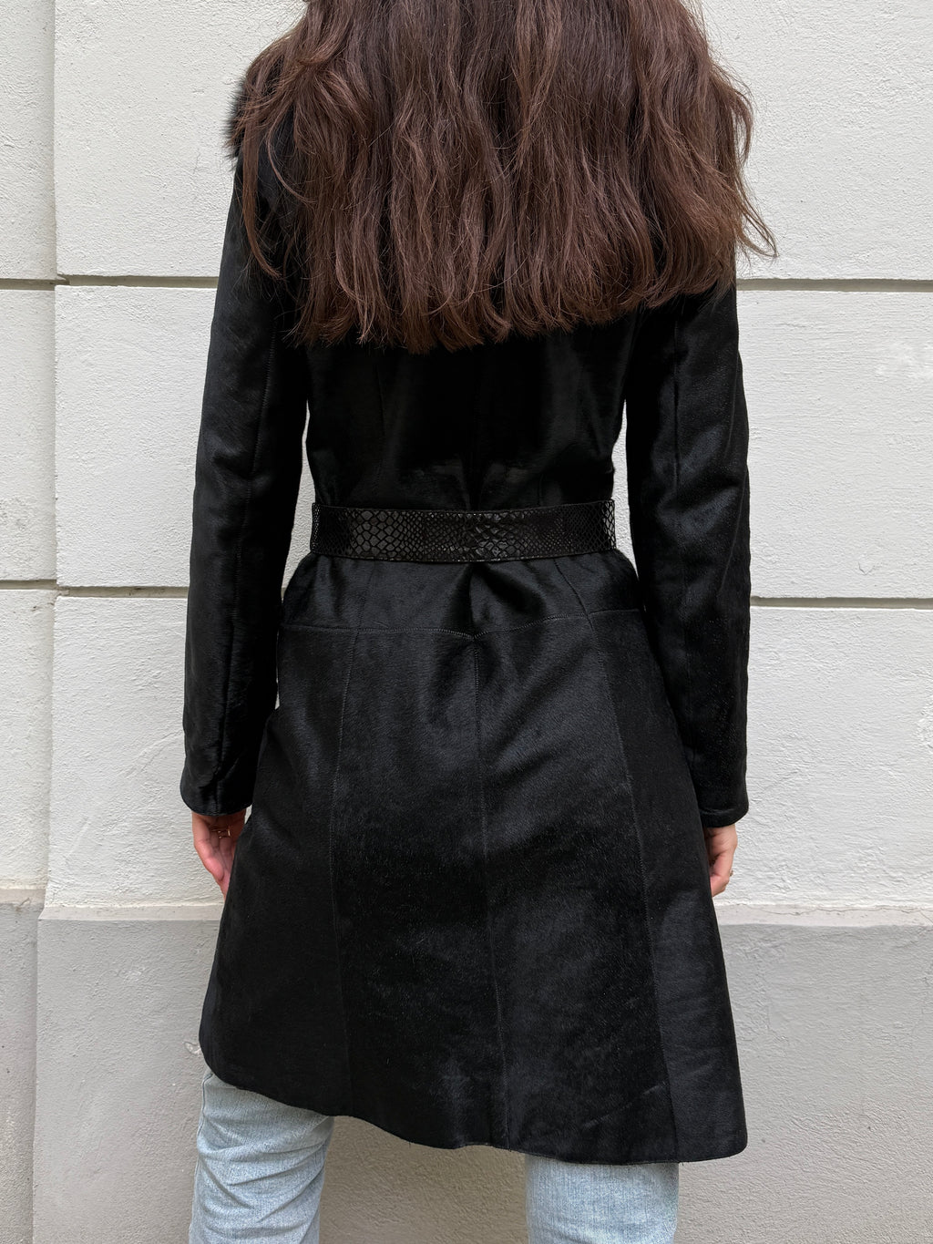 Vintage Y2K 100% Genuine Black Pony Hair (Cowhide) & Fur Trim Coat M