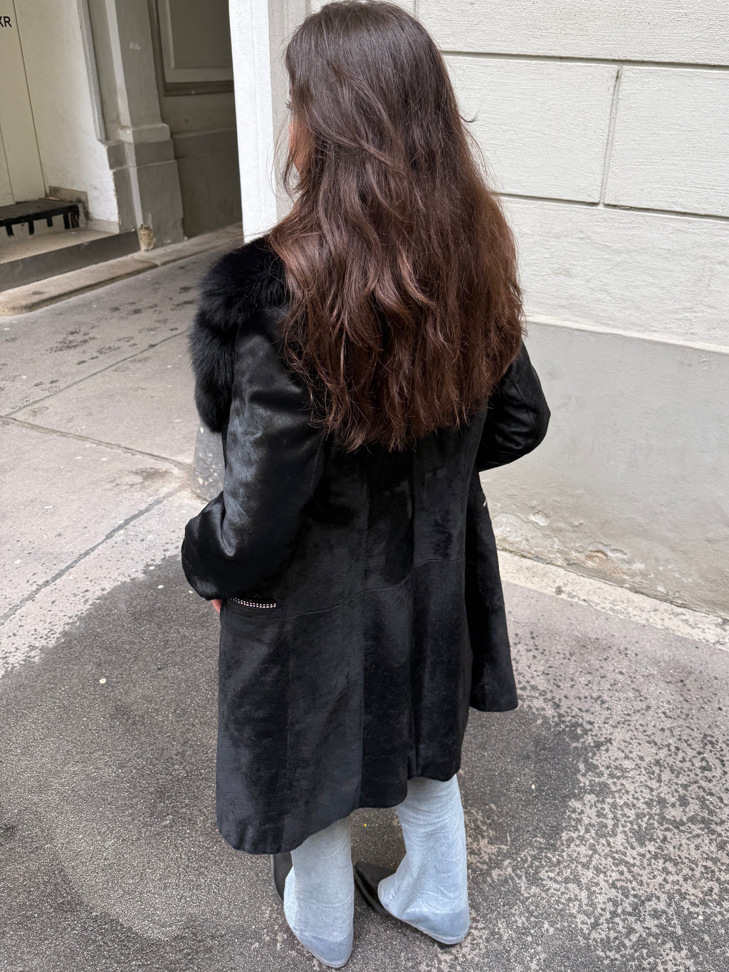 Vintage Y2K 100% Genuine Black Pony Hair (Cowhide) & Fur Trim Coat M