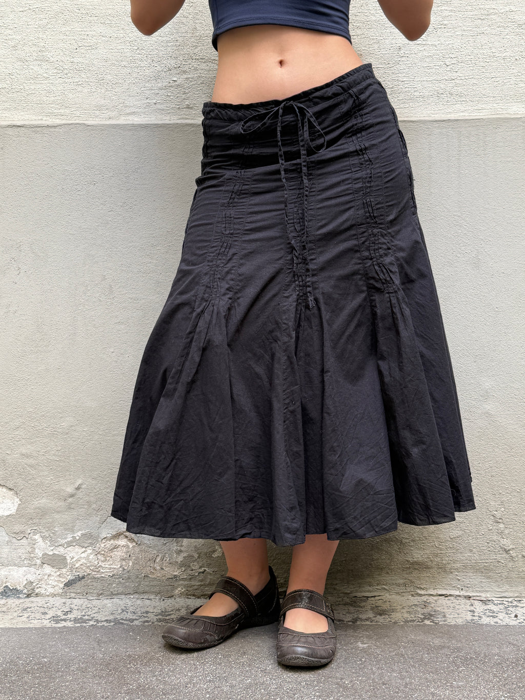 Vintage 100% Cotton Black Midi Skirt XS/S