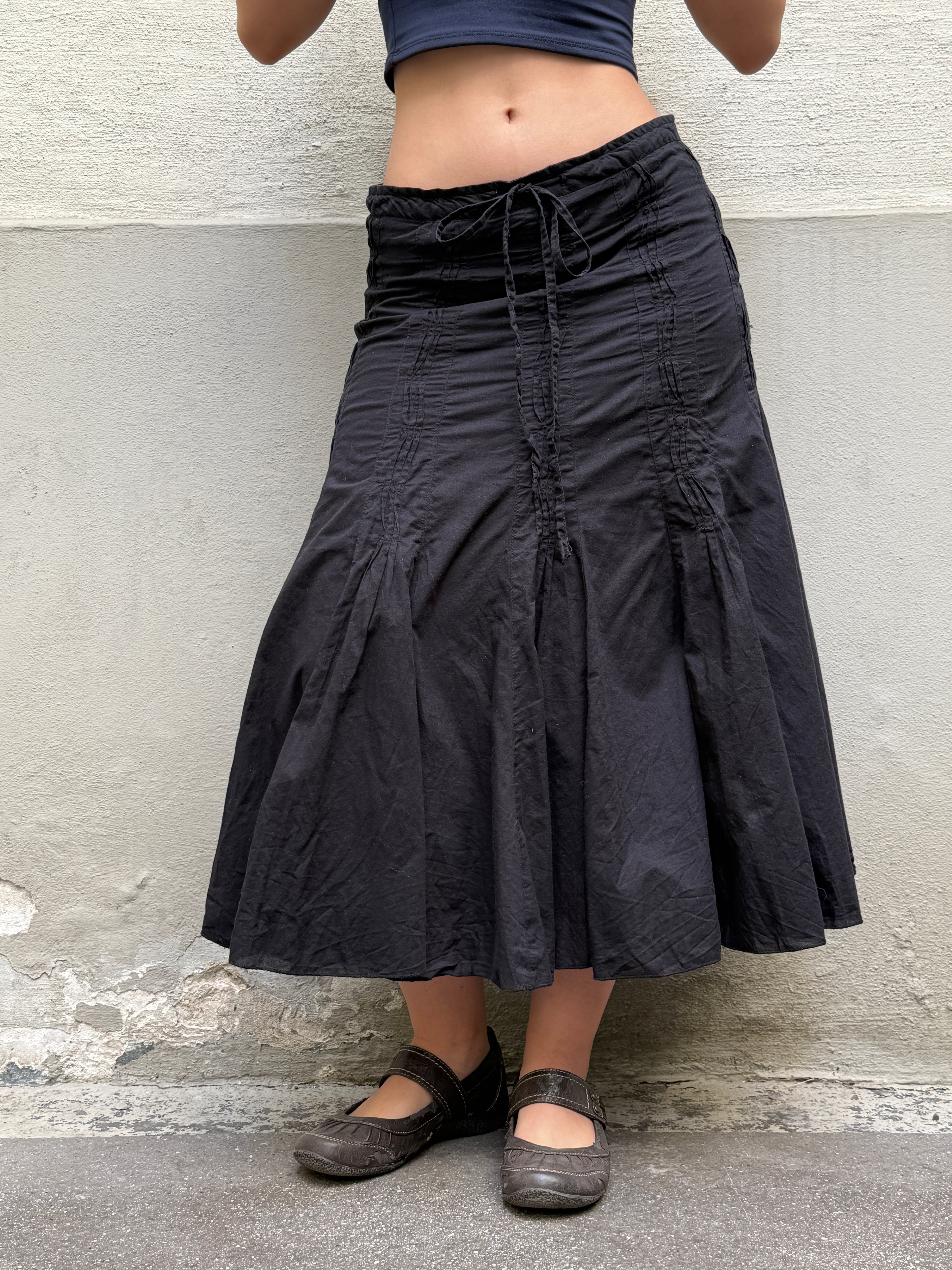Vintage 100% Cotton Black Midi Skirt XS/S
