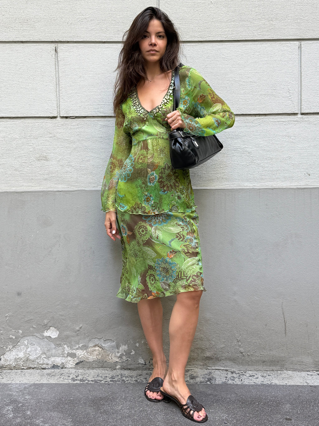 Vintage Y2K 100% Silk Blouse + Skirt Set M