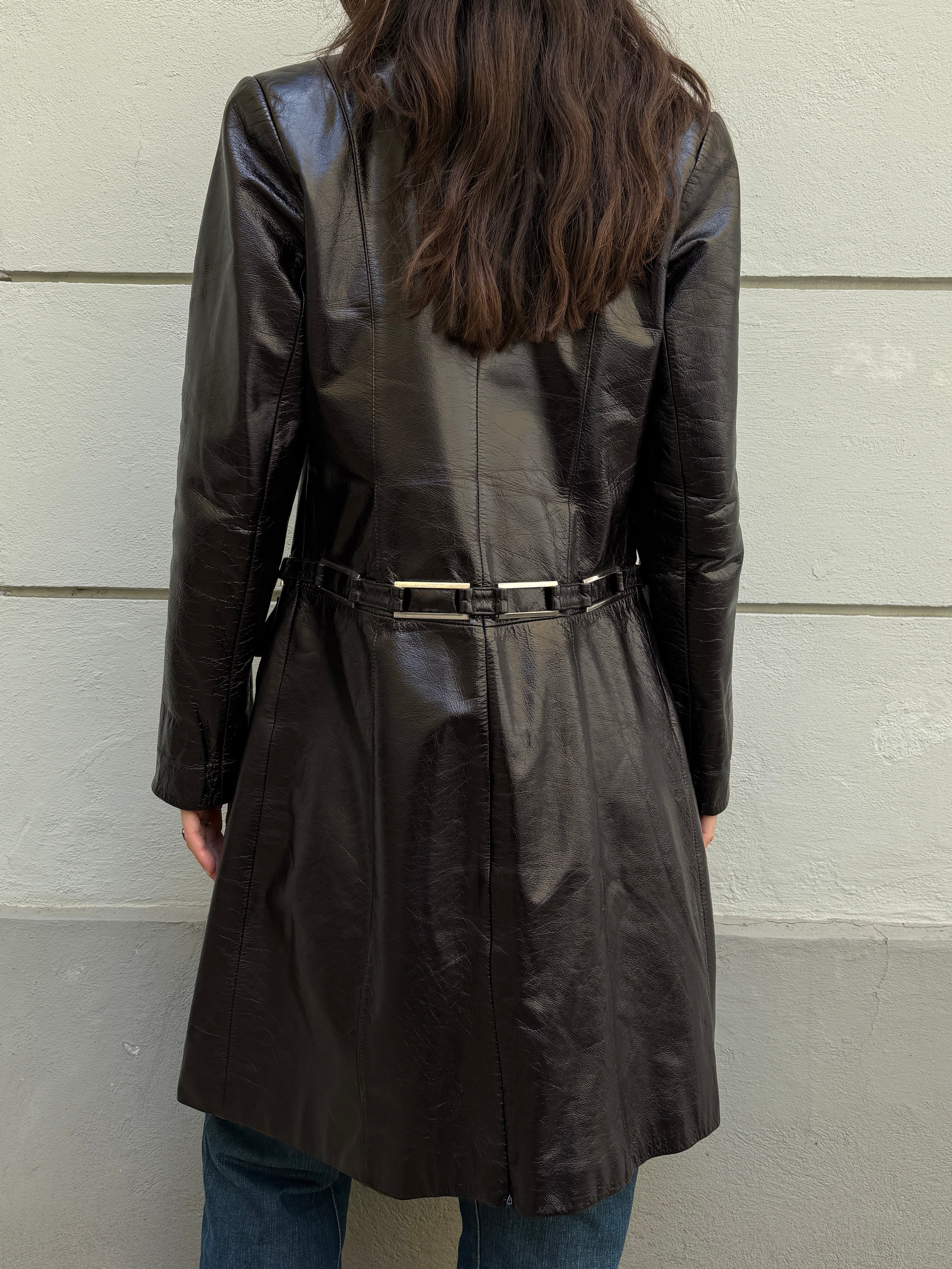 Vintage 100% Genuine Leather Dark Brown Patent Jacket M