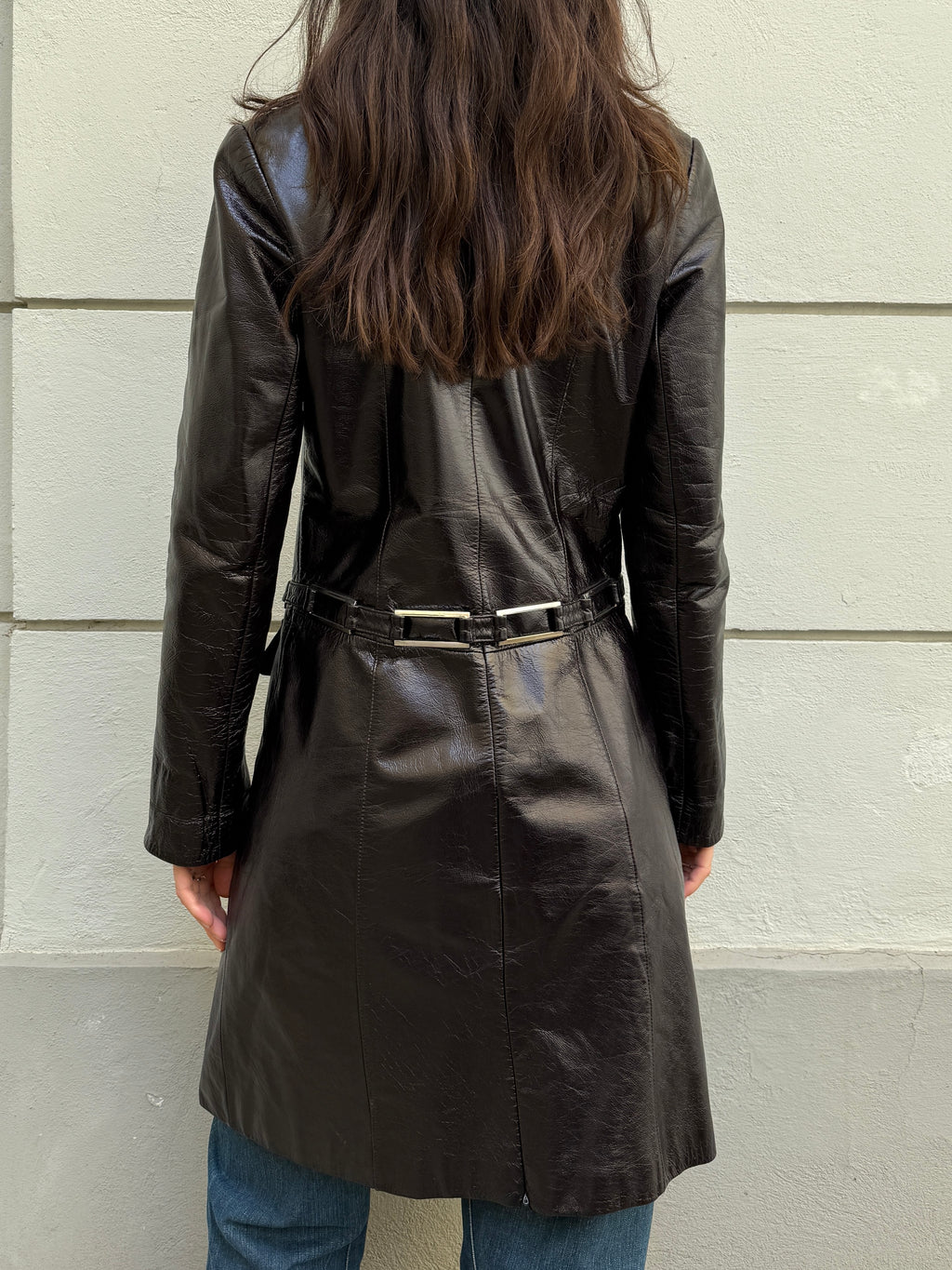 Vintage 100% Genuine Leather Dark Brown Patent Jacket M