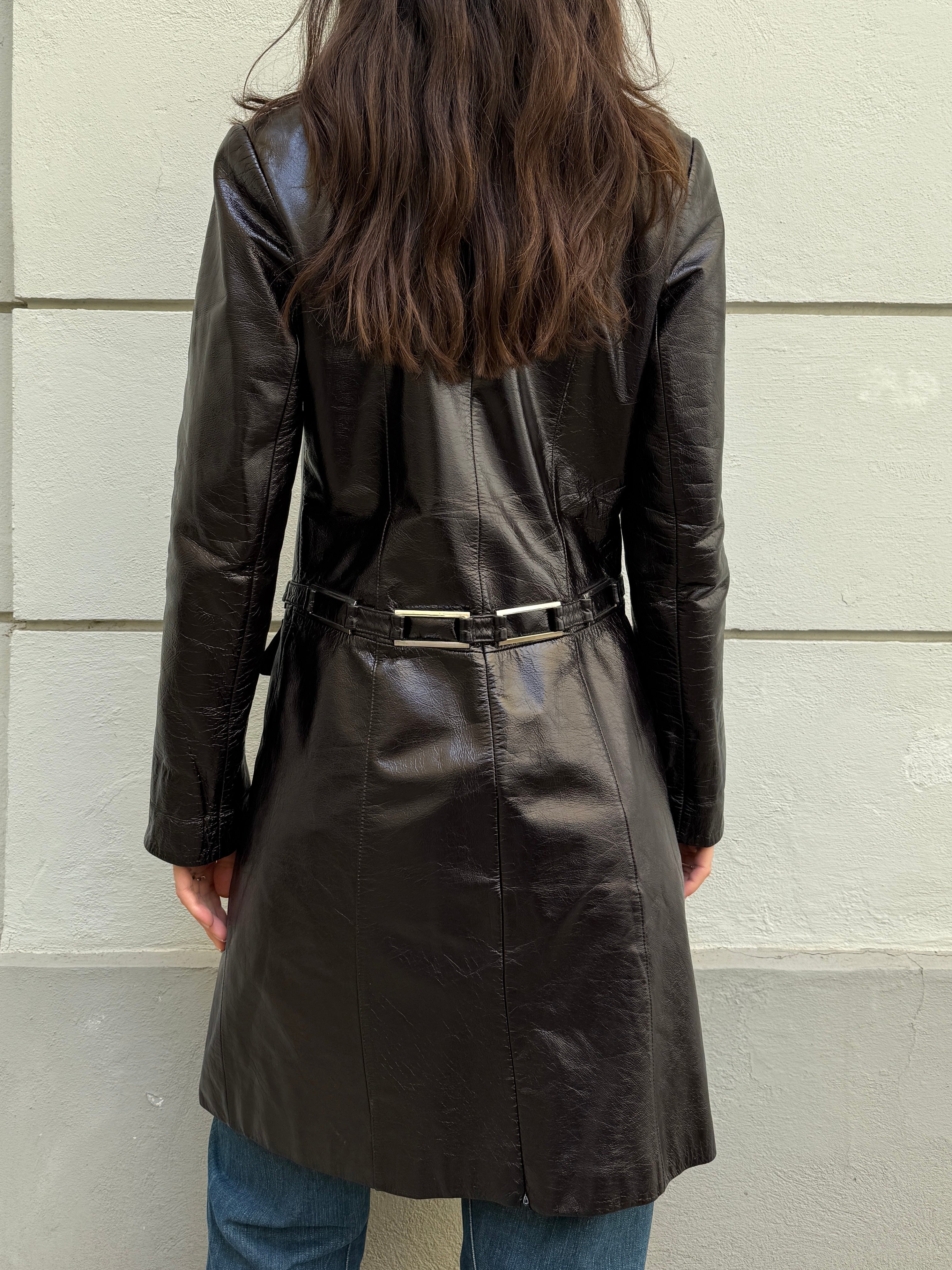 Vintage 100% Genuine Leather Dark Brown Patent Jacket M