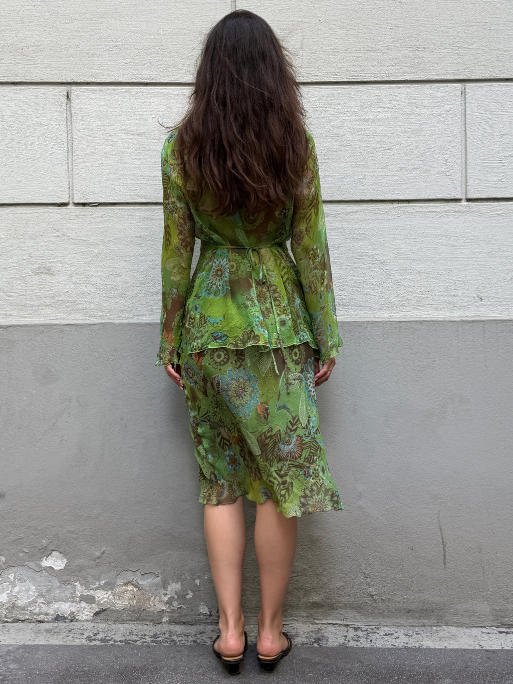 Vintage Y2K 100% Silk Blouse + Skirt Set M