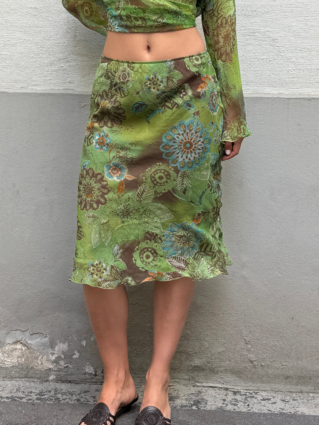 Vintage Y2K 100% Silk Blouse + Skirt Set M